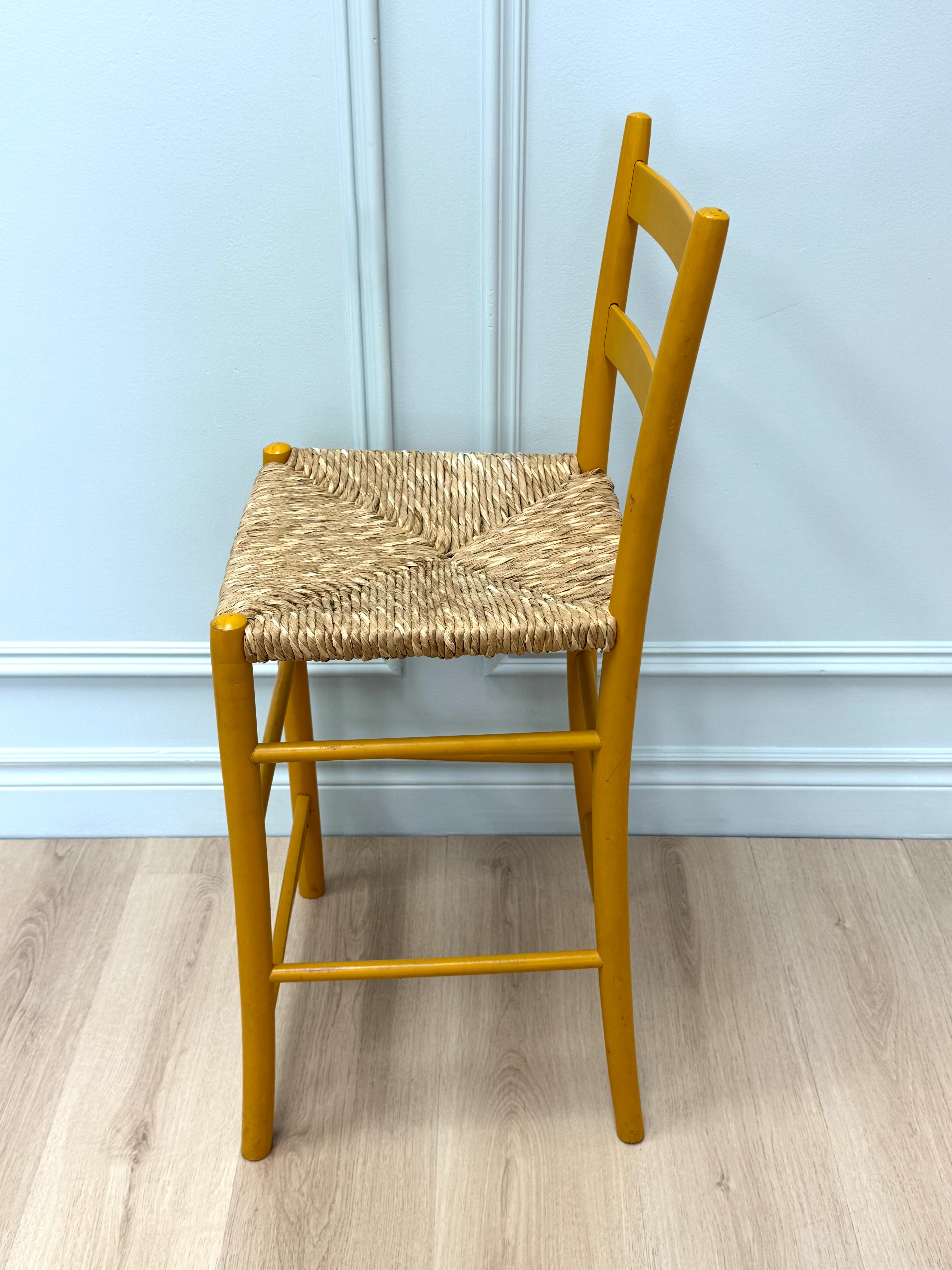 Yellow Counter Stool with Rush Seat