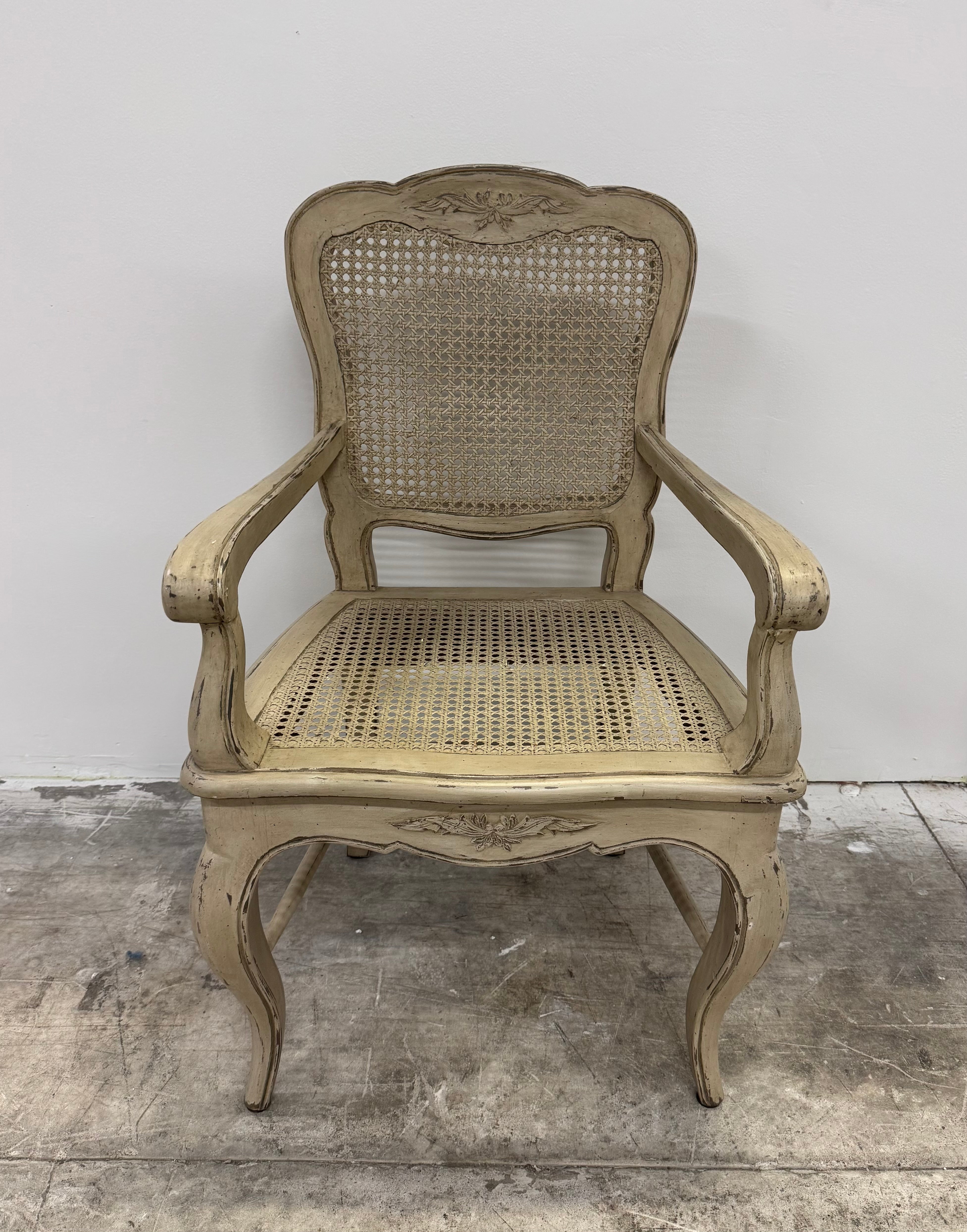 Distressed Cane Arm Chair