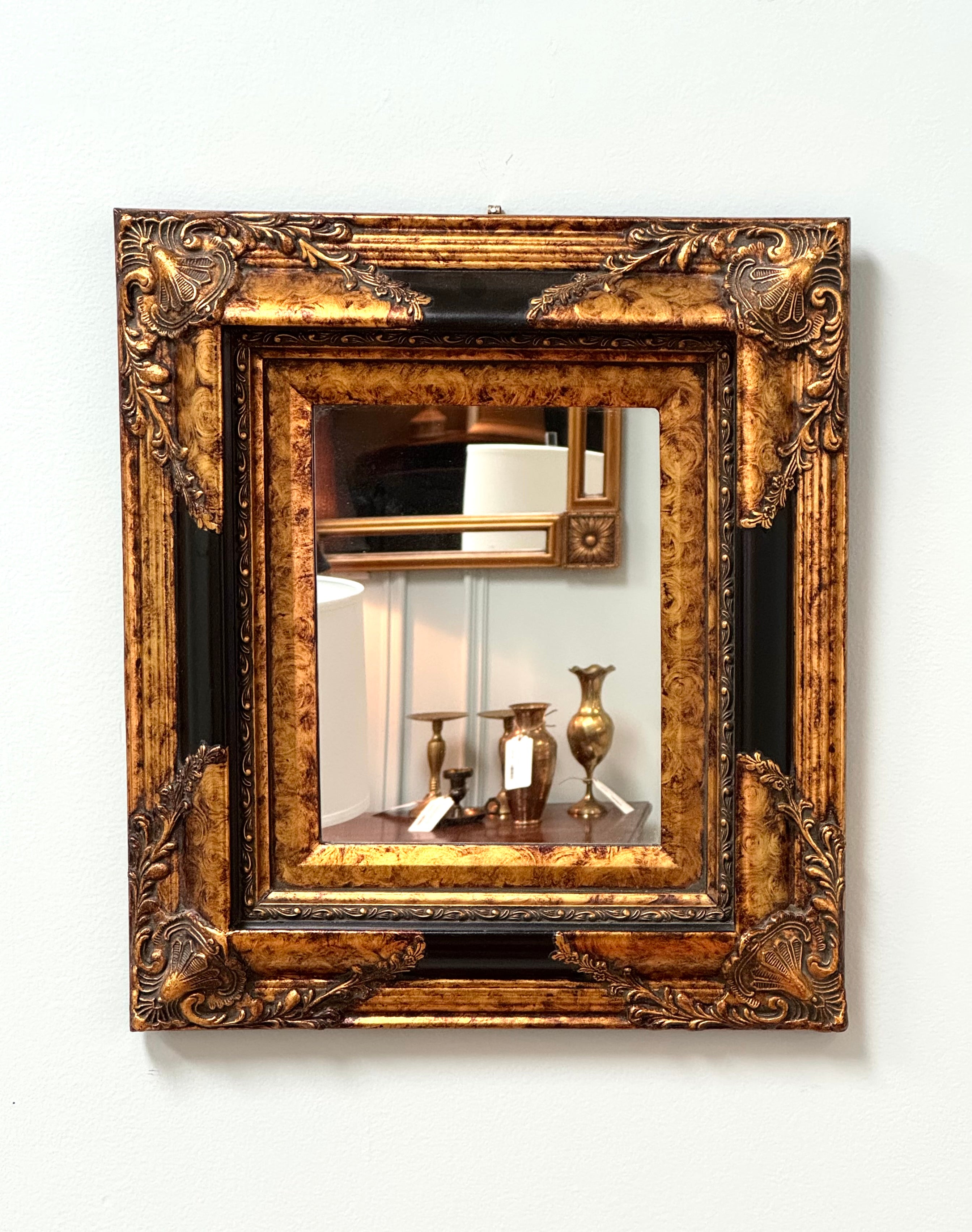 Vintage Burled Bronze & Black Mirror