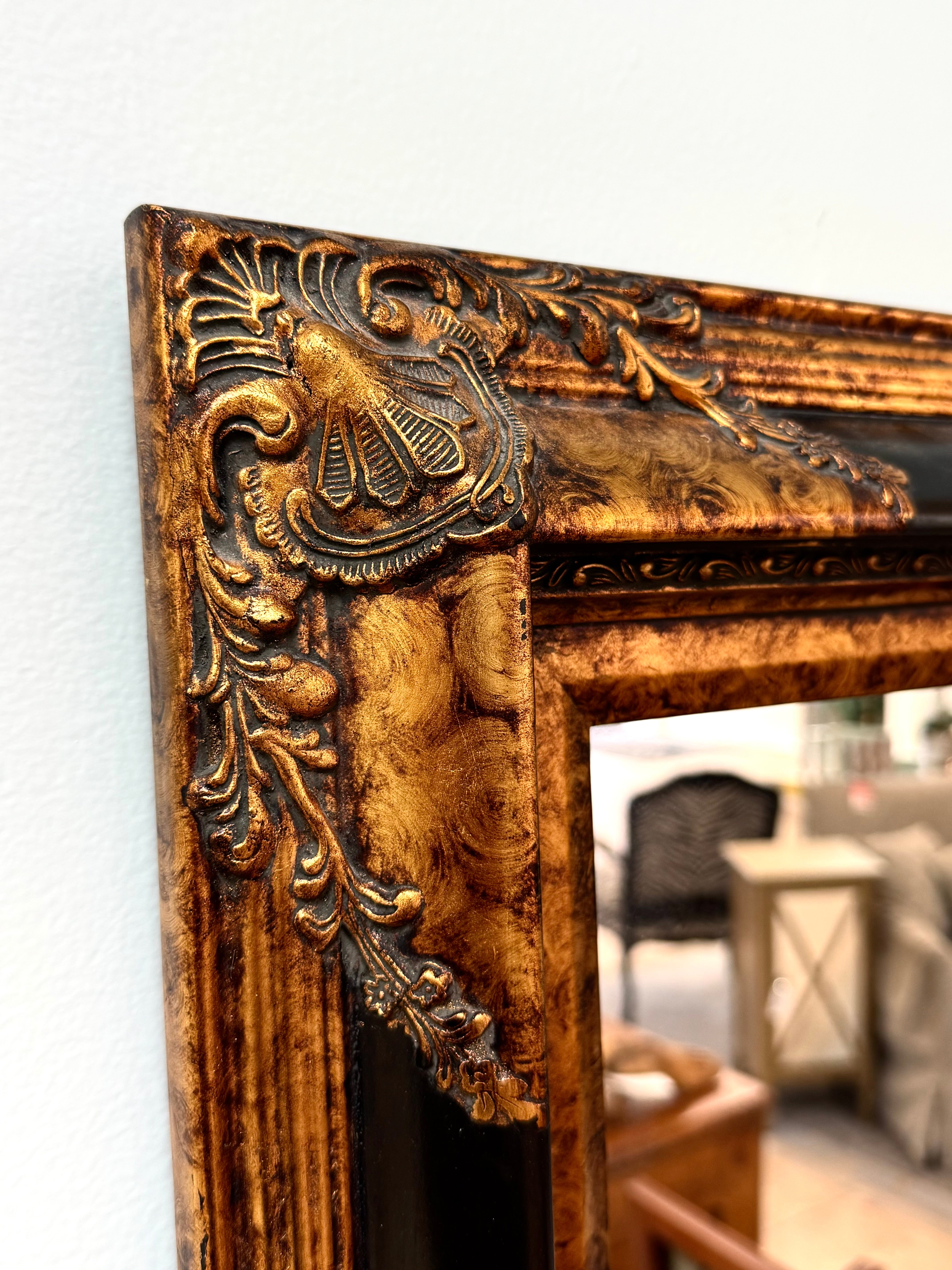 Vintage Burled Bronze & Black Mirror