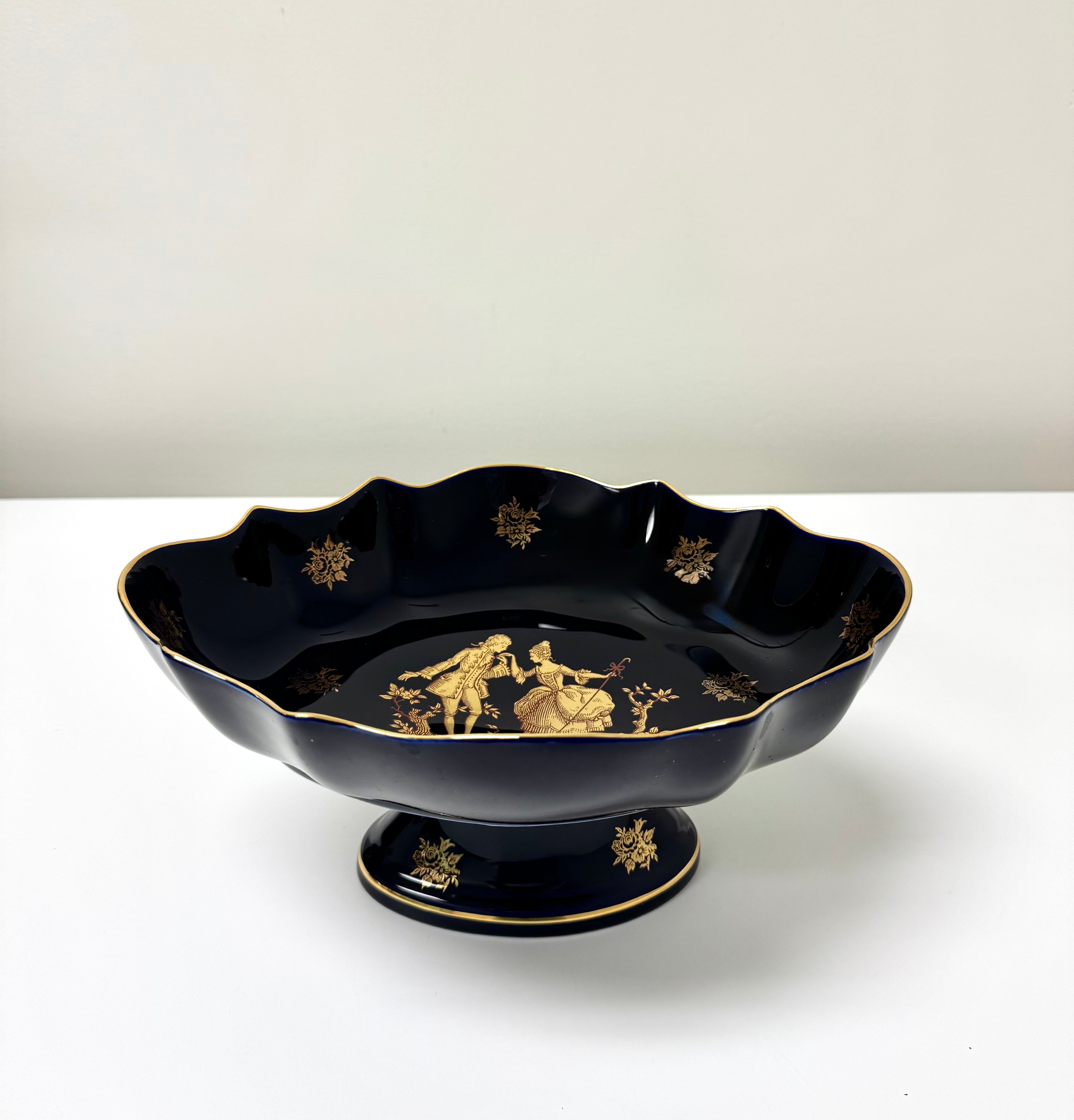 LIMOGES Deep Cobalt Blue Footed Bowl