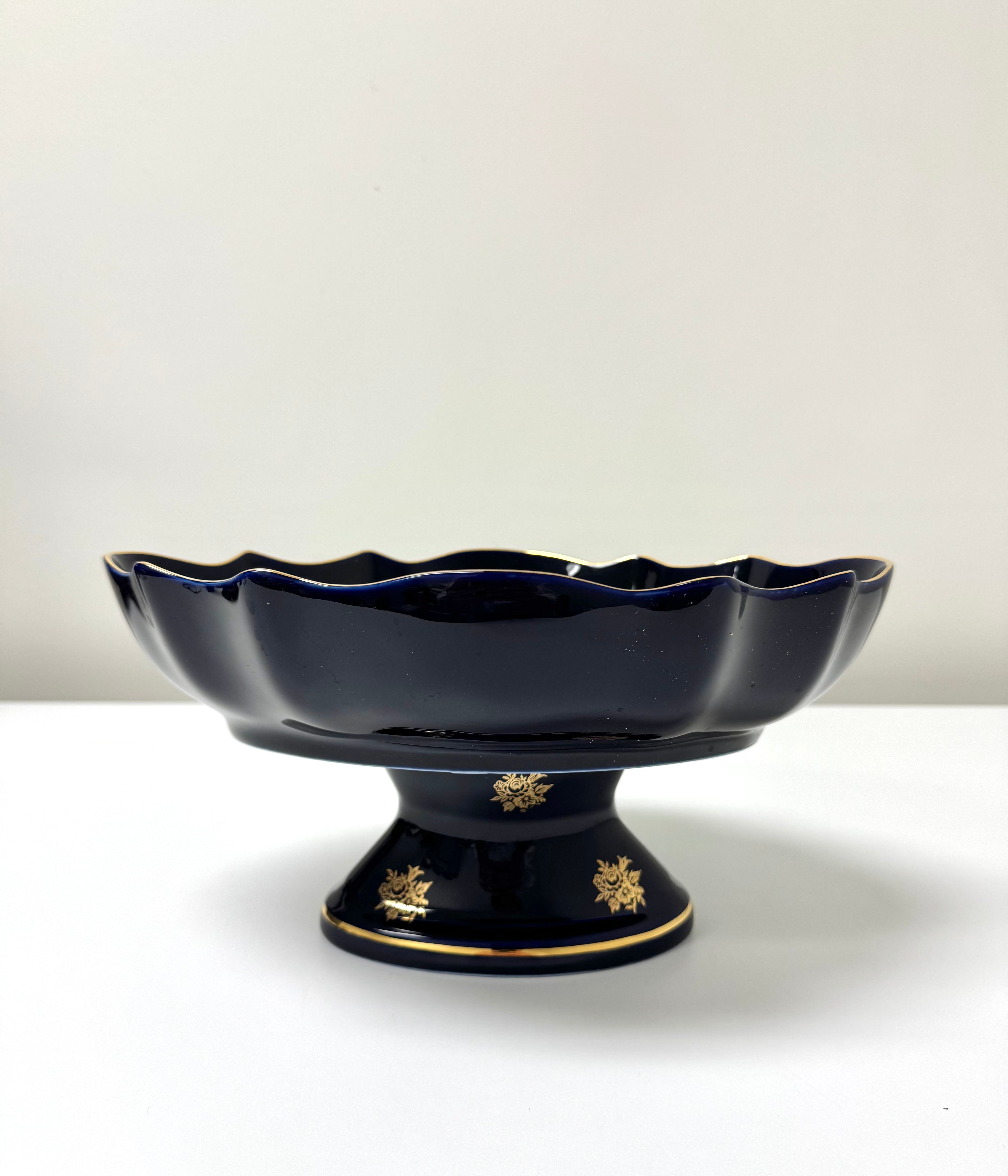 LIMOGES Deep Cobalt Blue Footed Bowl
