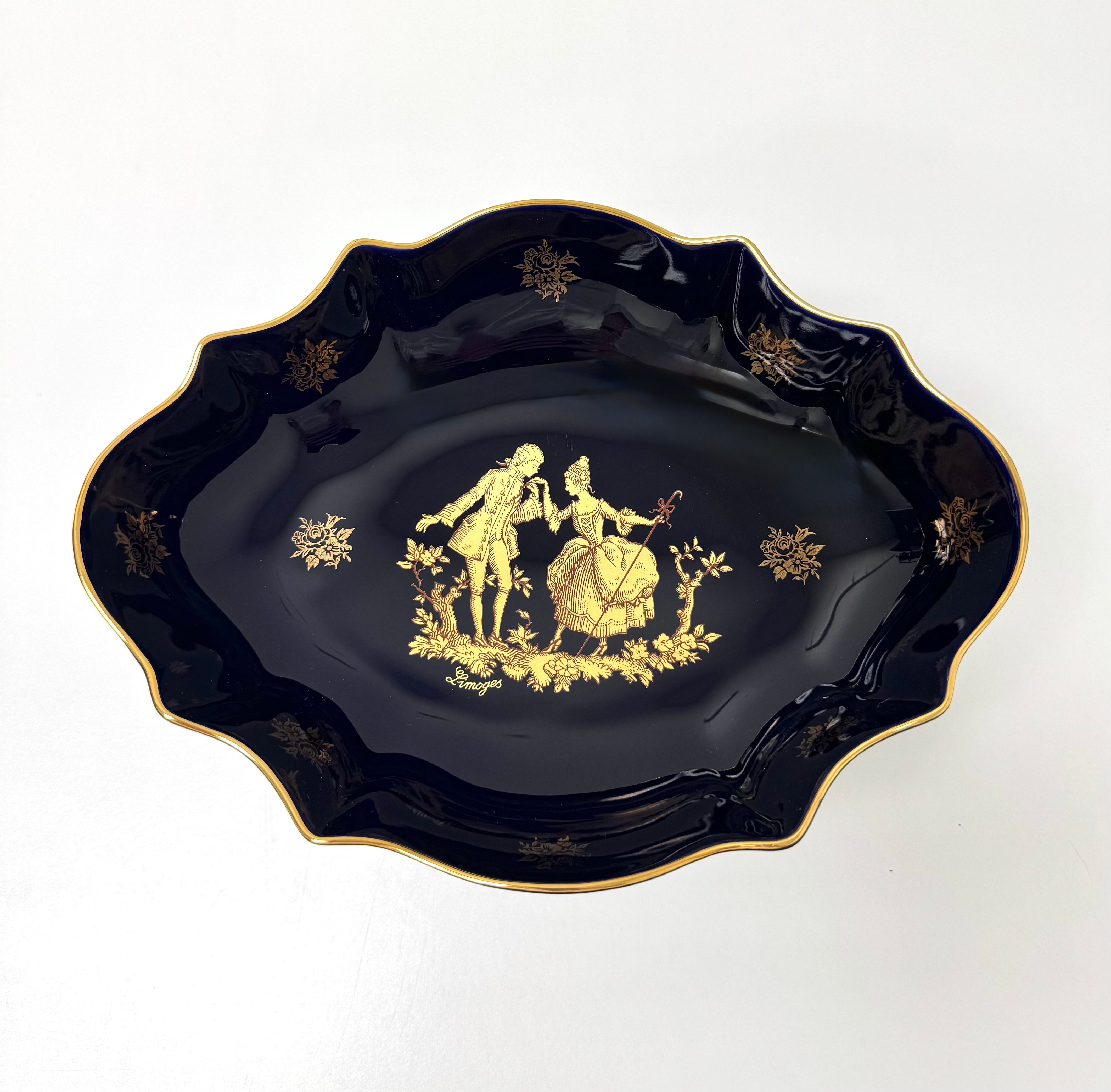 LIMOGES Deep Cobalt Blue Footed Bowl