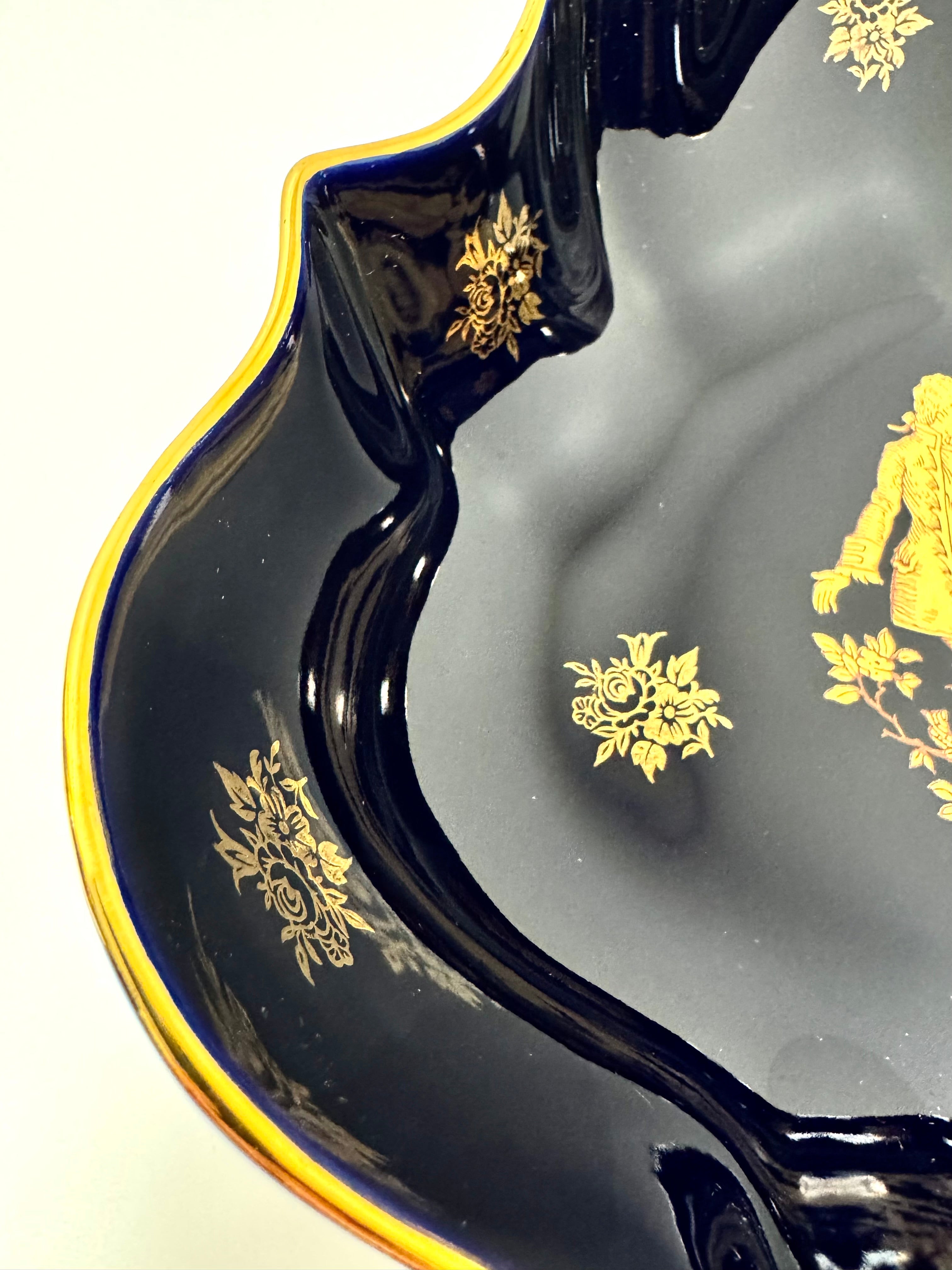 LIMOGES Deep Cobalt Blue Footed Bowl