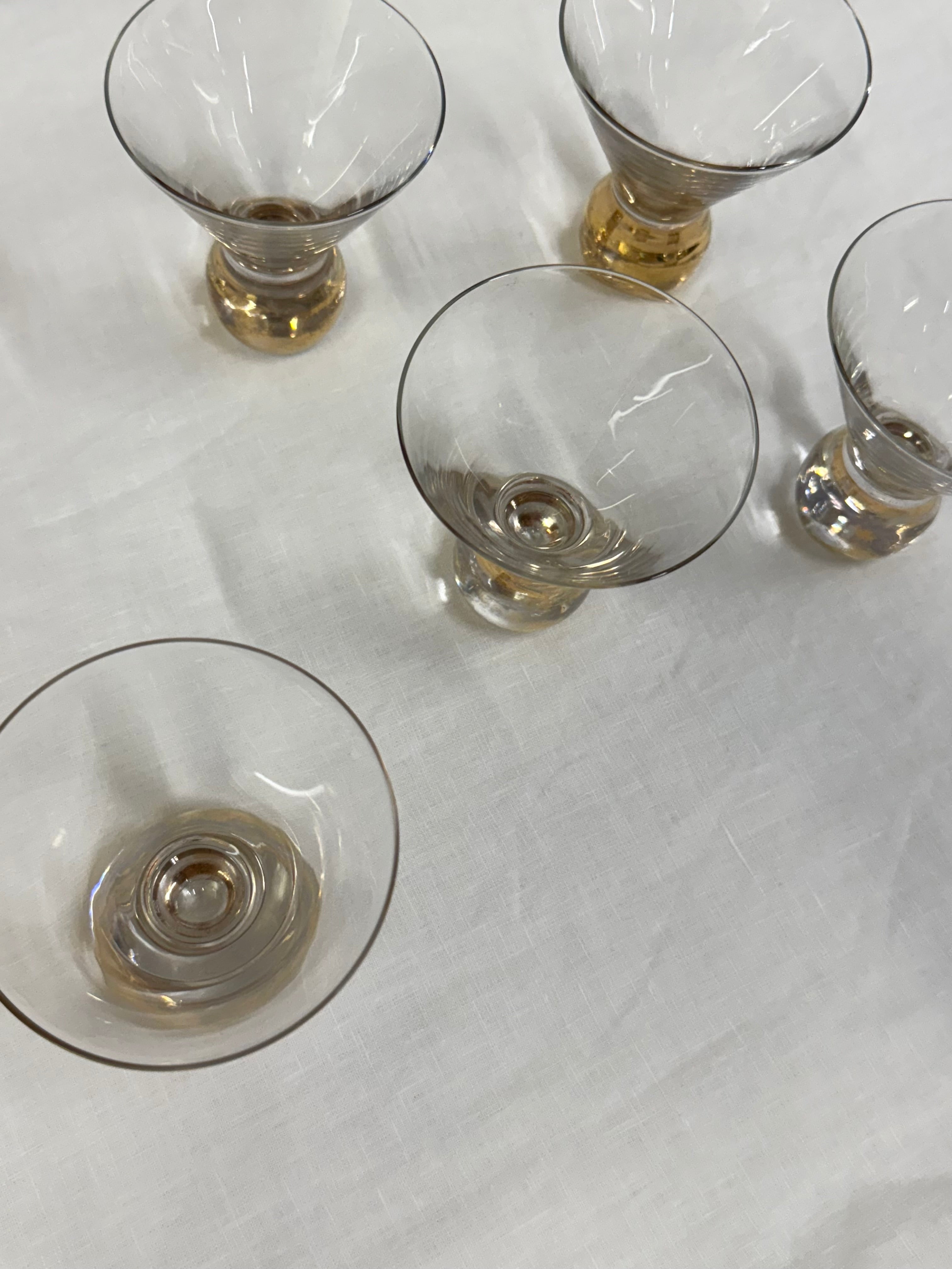 Vintage Golden Ball Martini Glasses Set of 5