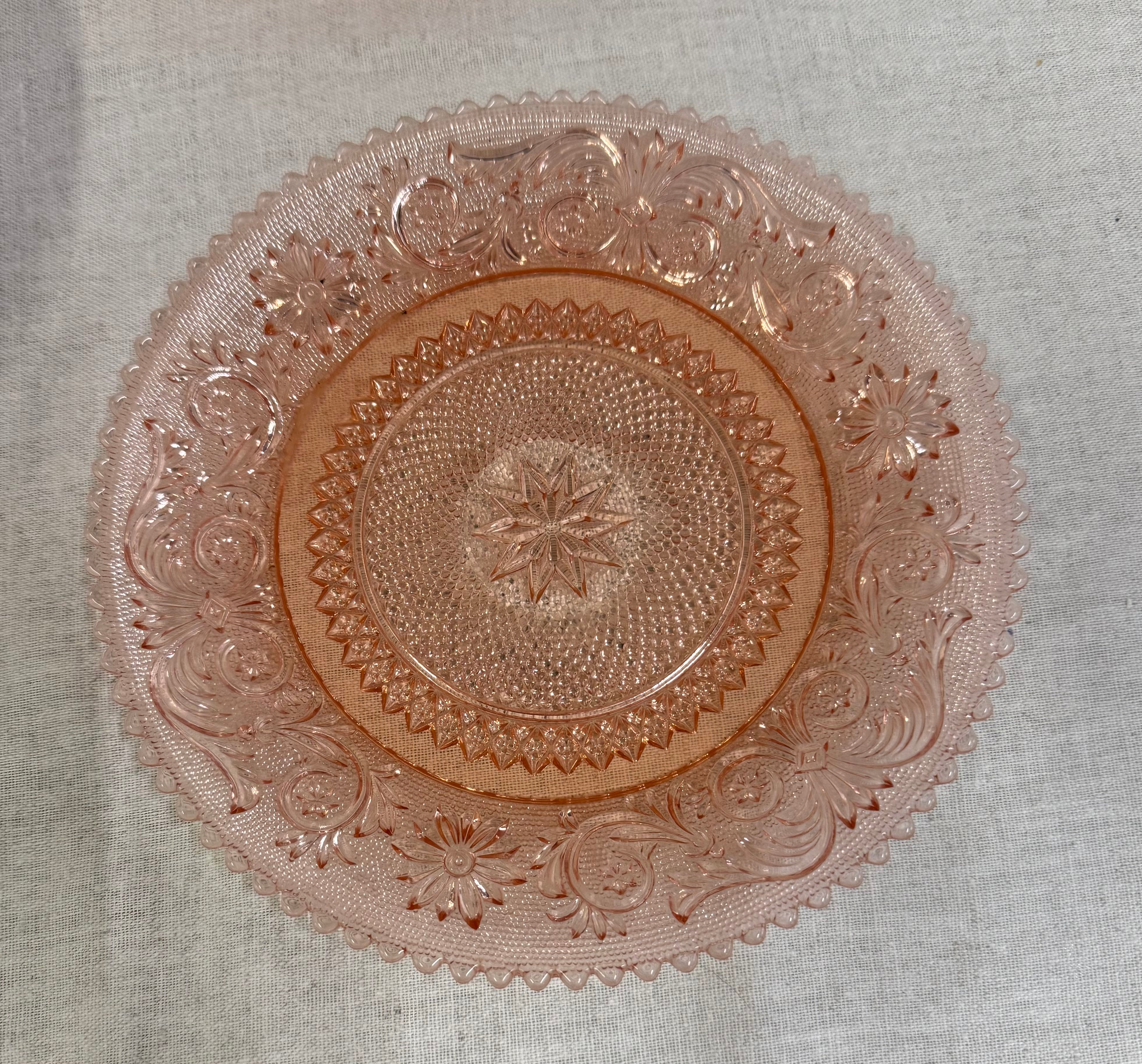 Coral Pink 'Tiara' 8" Glass Plates Set of 12