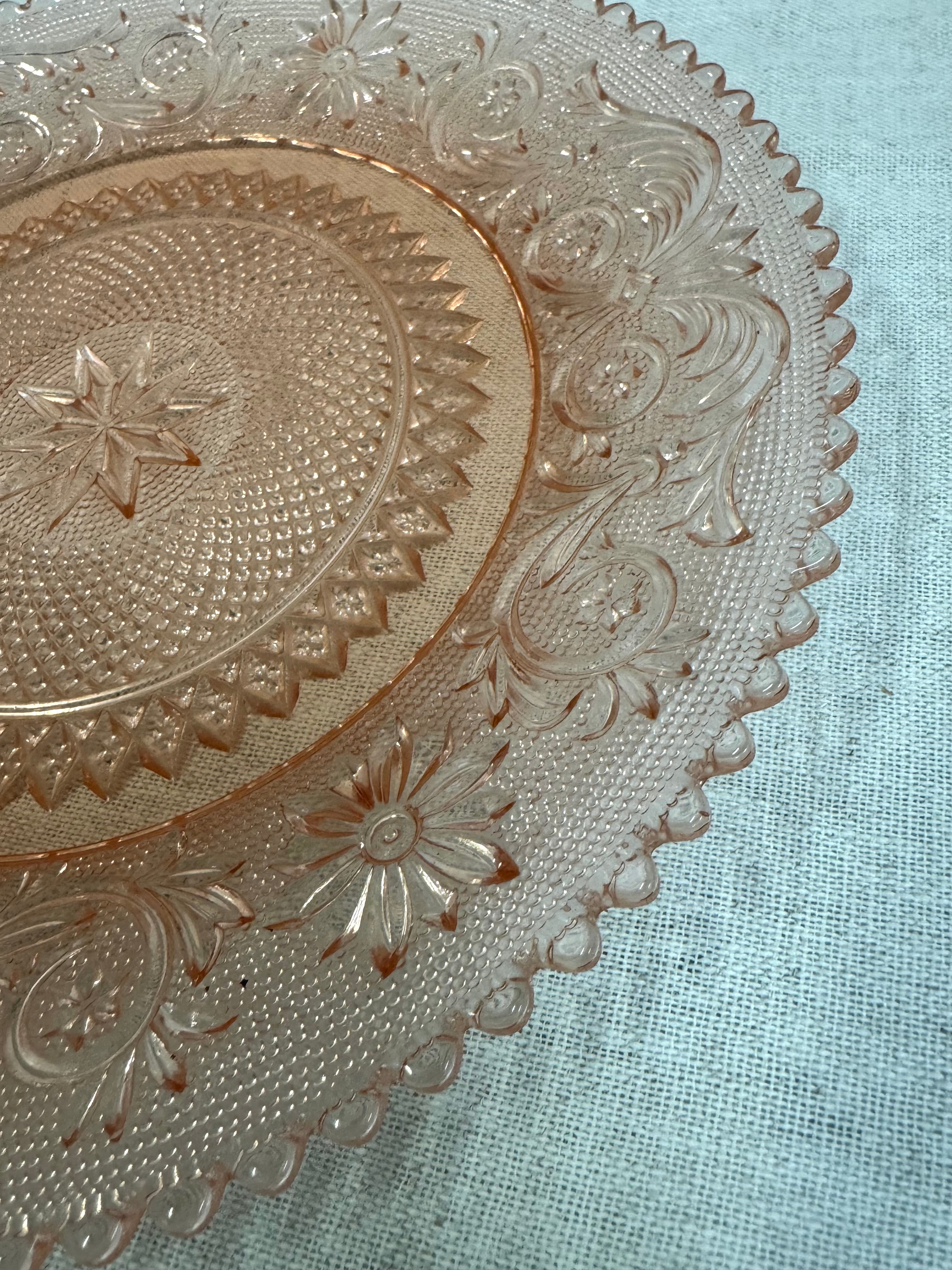 Coral Pink 'Tiara' 8" Glass Plates Set of 12