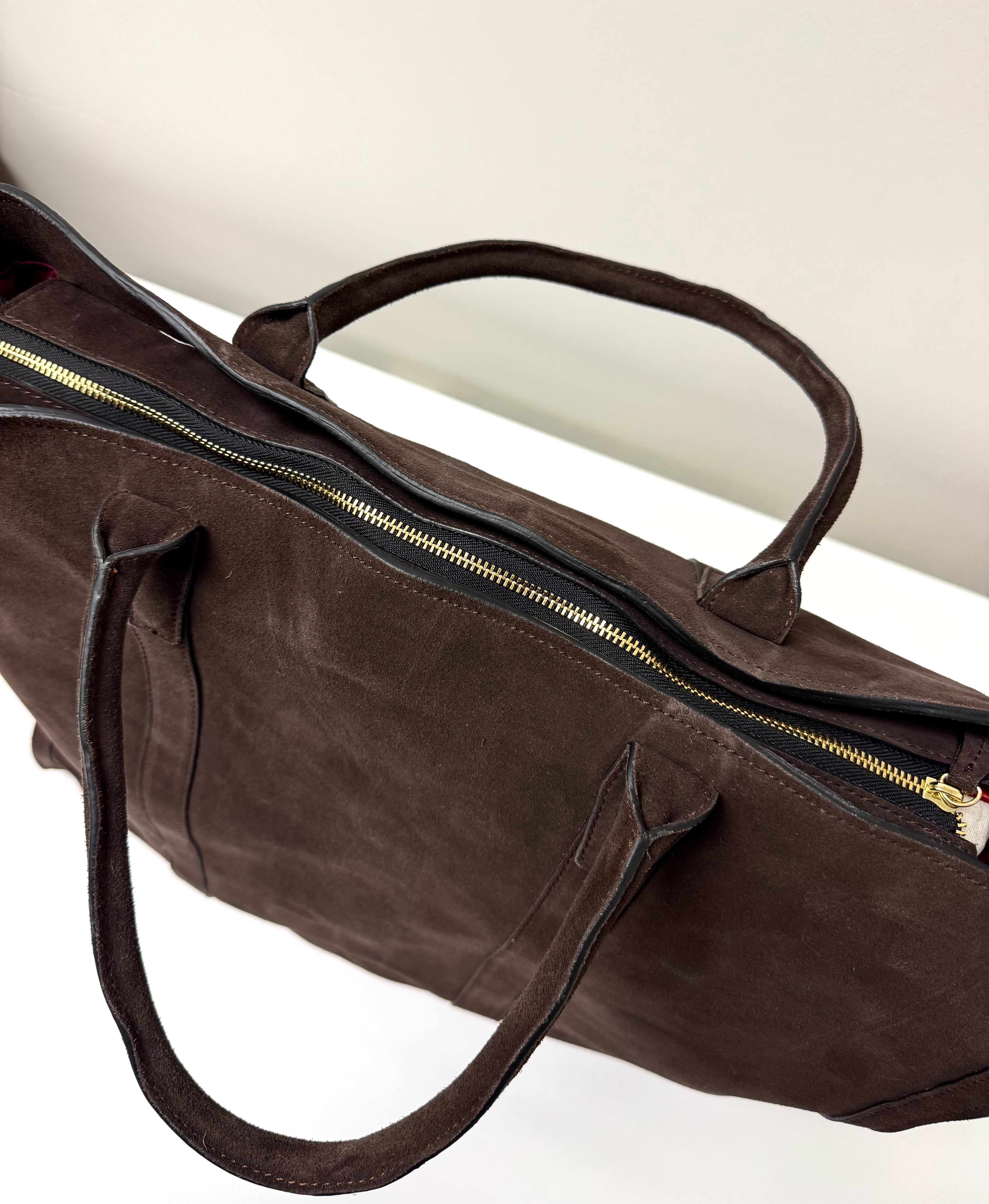 Chocolate Brown Suede Travel Tote