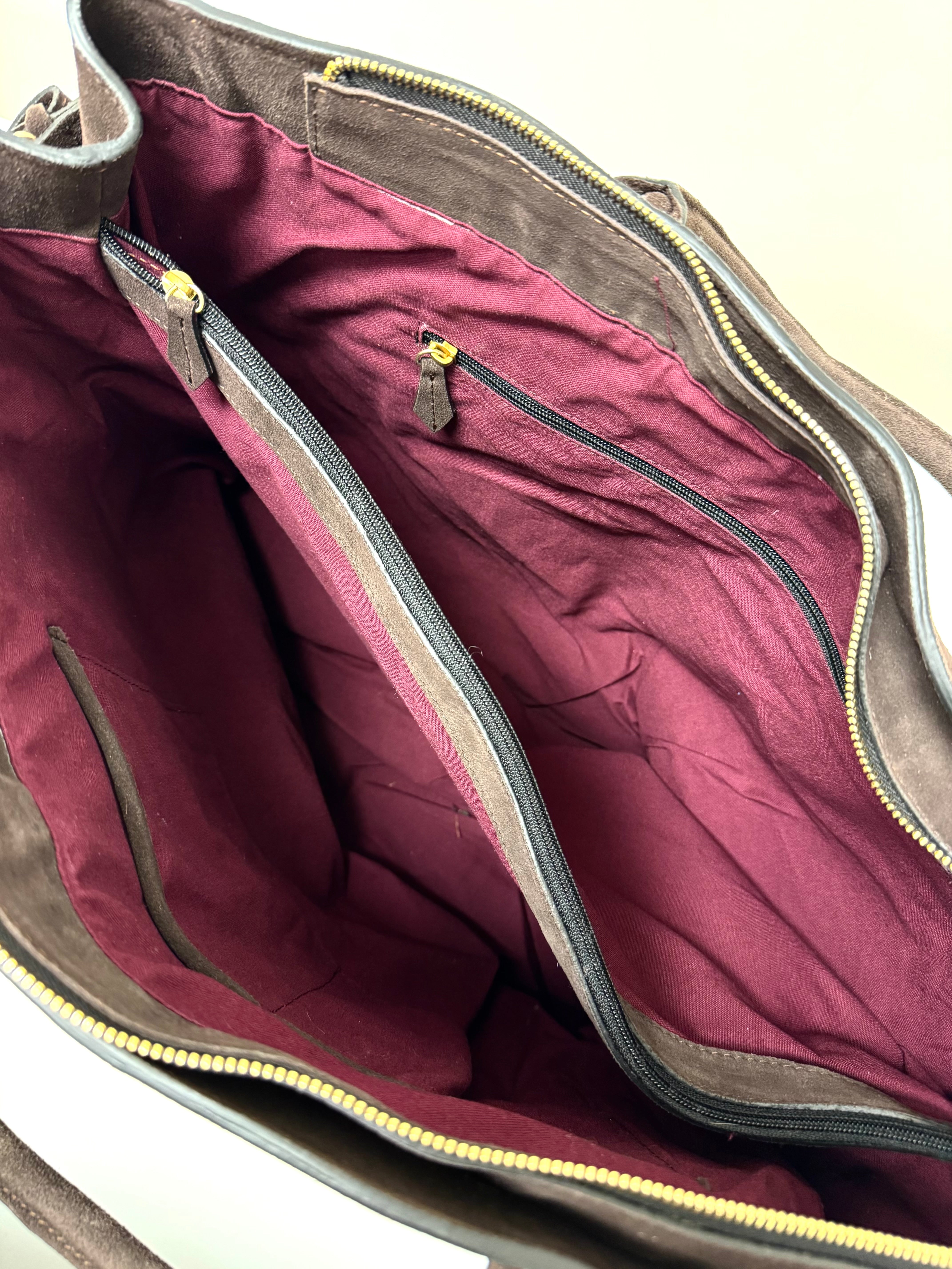 Chocolate Brown Suede Travel Tote