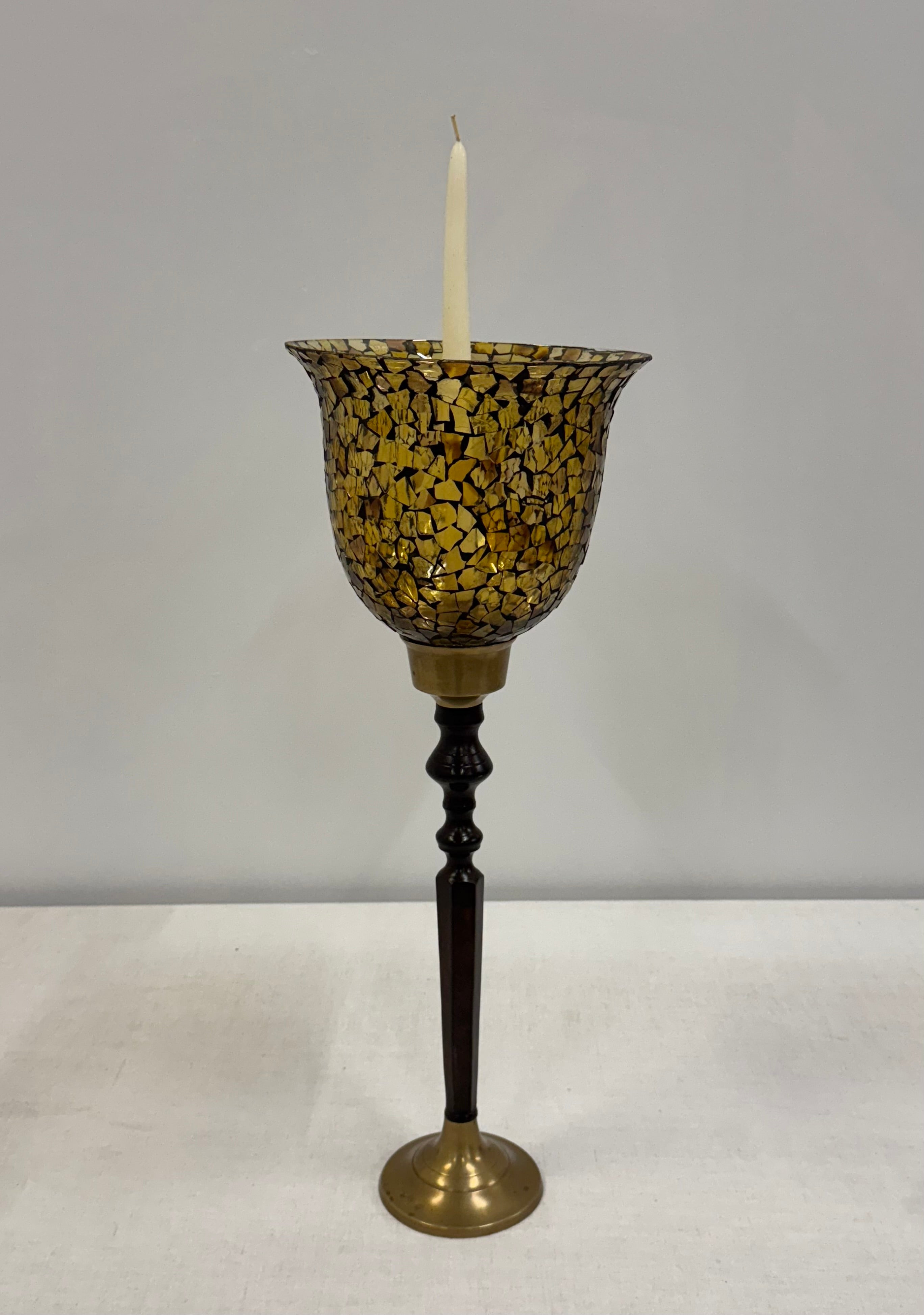Gold Mosaic Glass Hurricane Candle Holder