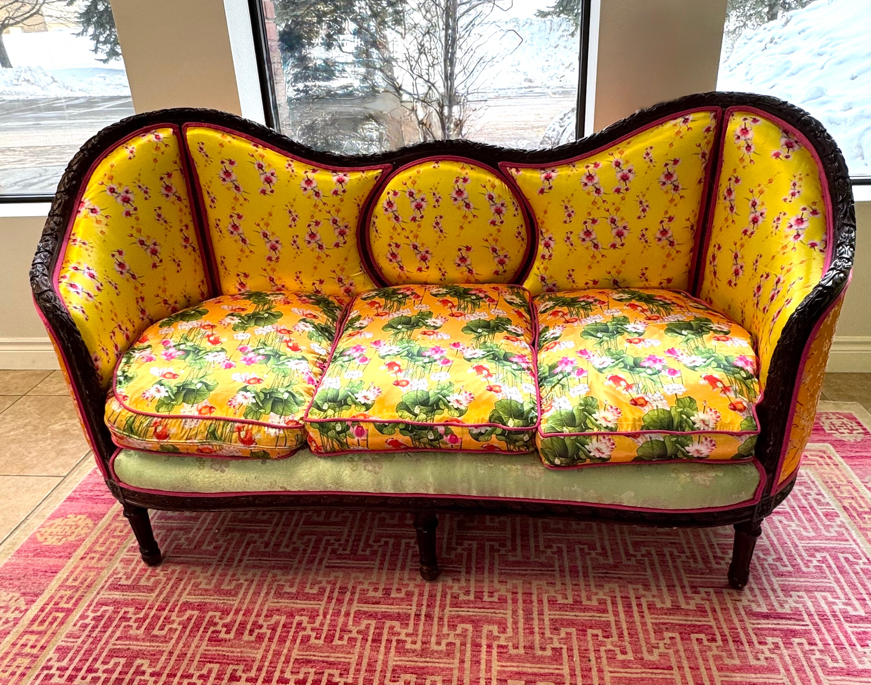 LOUIS XV Chinoiserie Botanical & Koi Settee