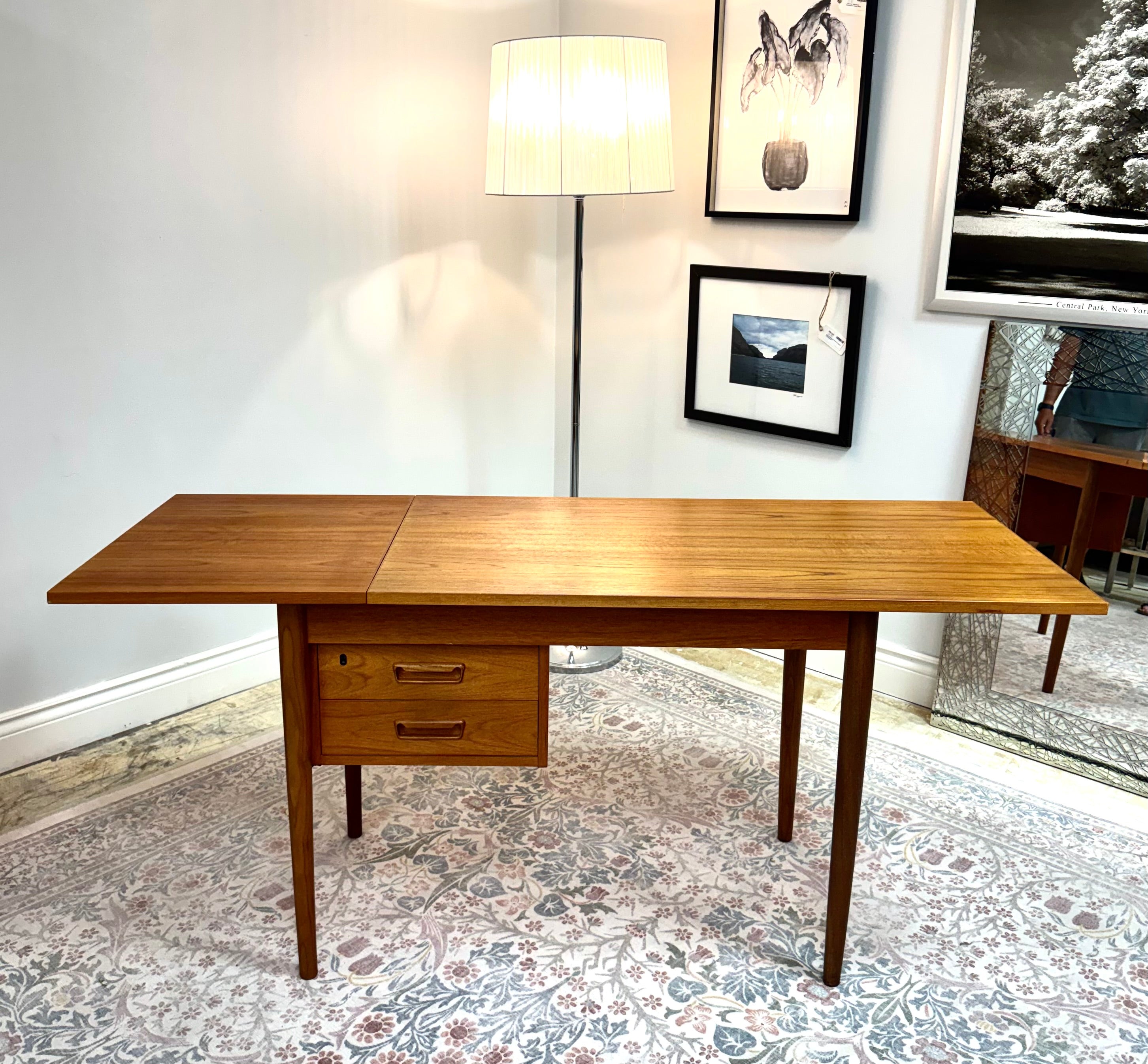 MCM Teak Expandable Desk with Sliding Drawers