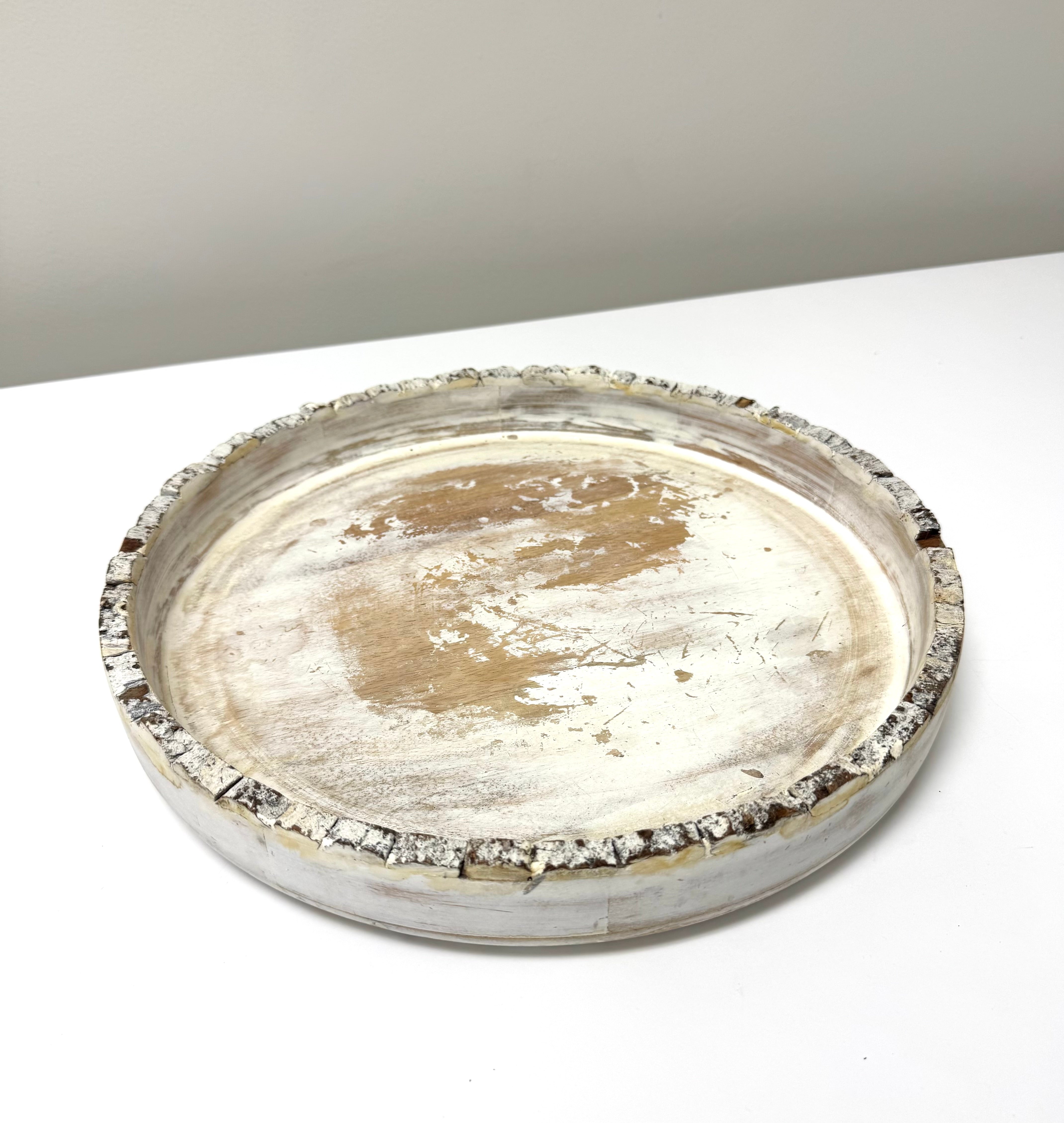 Distressed Whitewashed Wood 14" Tray