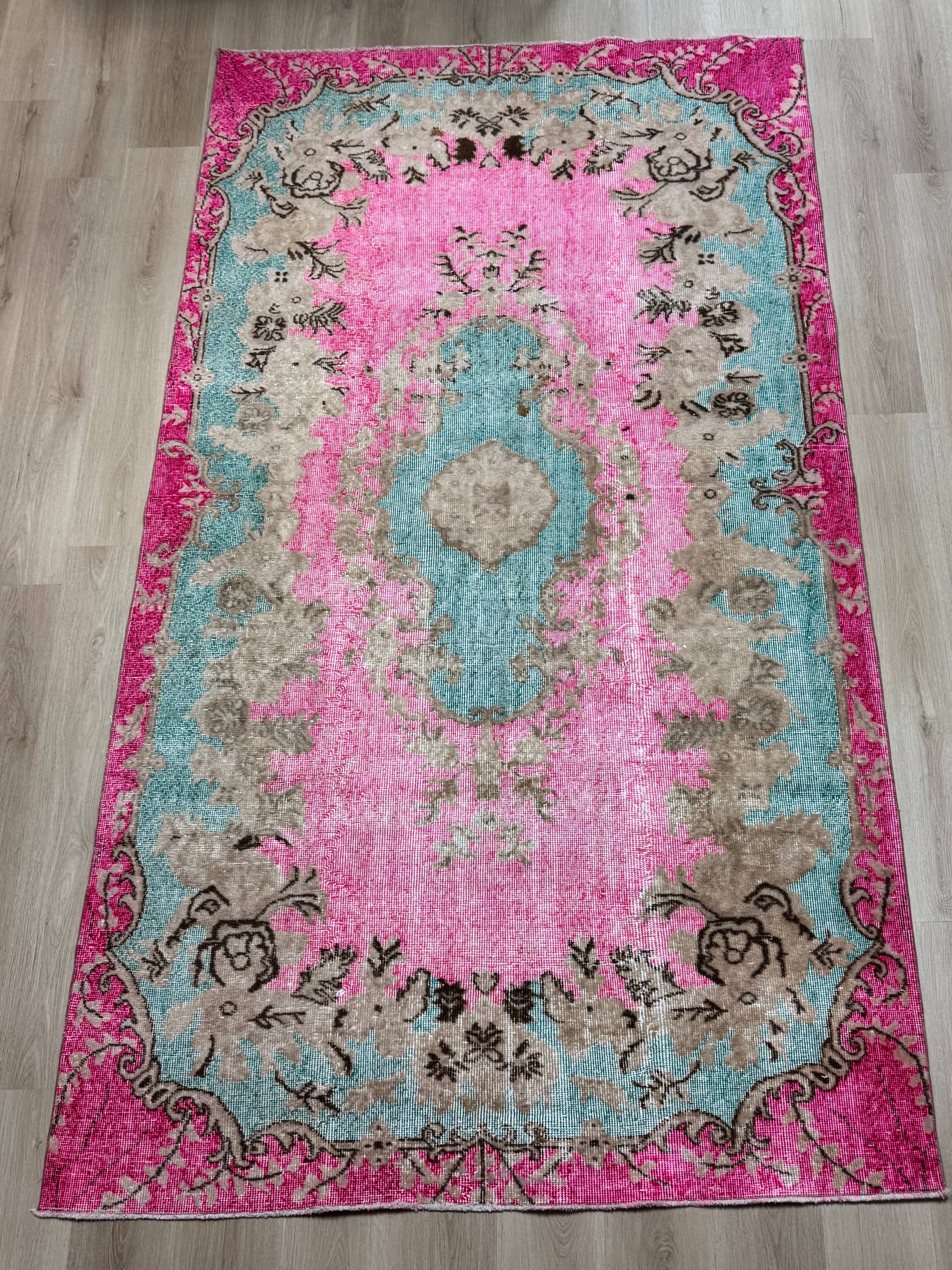 Vintage Turkish Over-dyed Pink Rug
