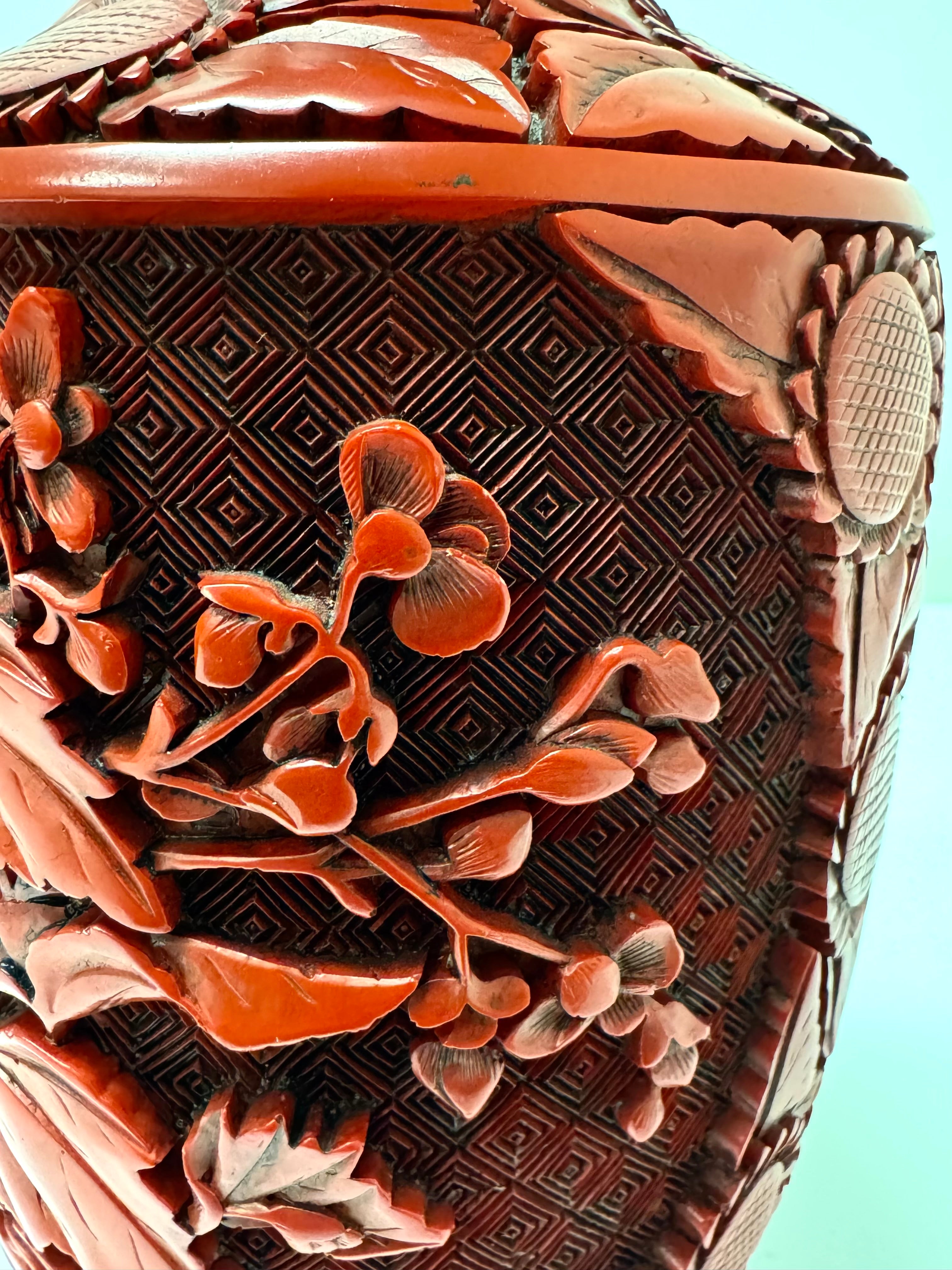 Vintage Chinese Cinnabar 9" Vase