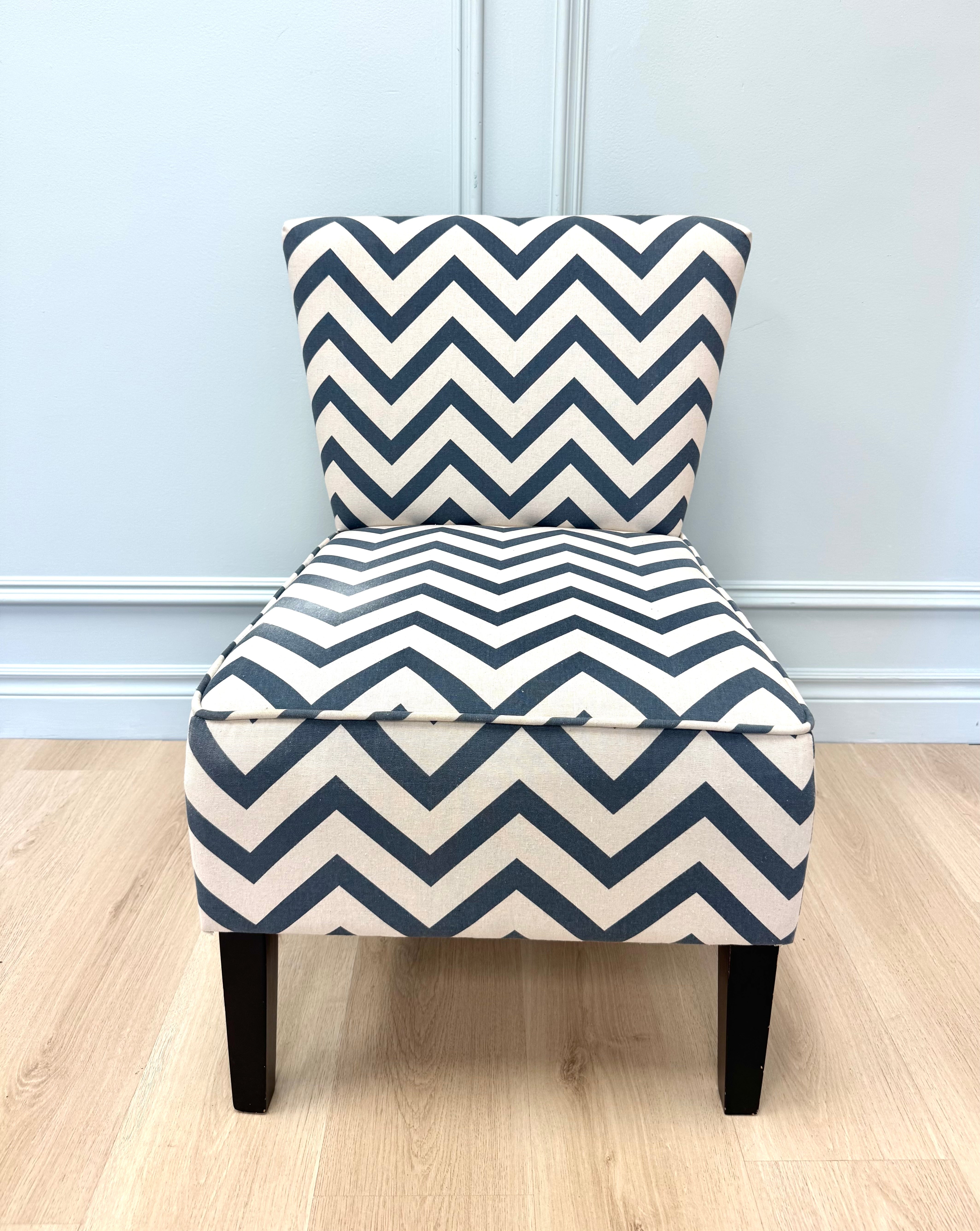 Slate Blue Chevron Slipper Chair