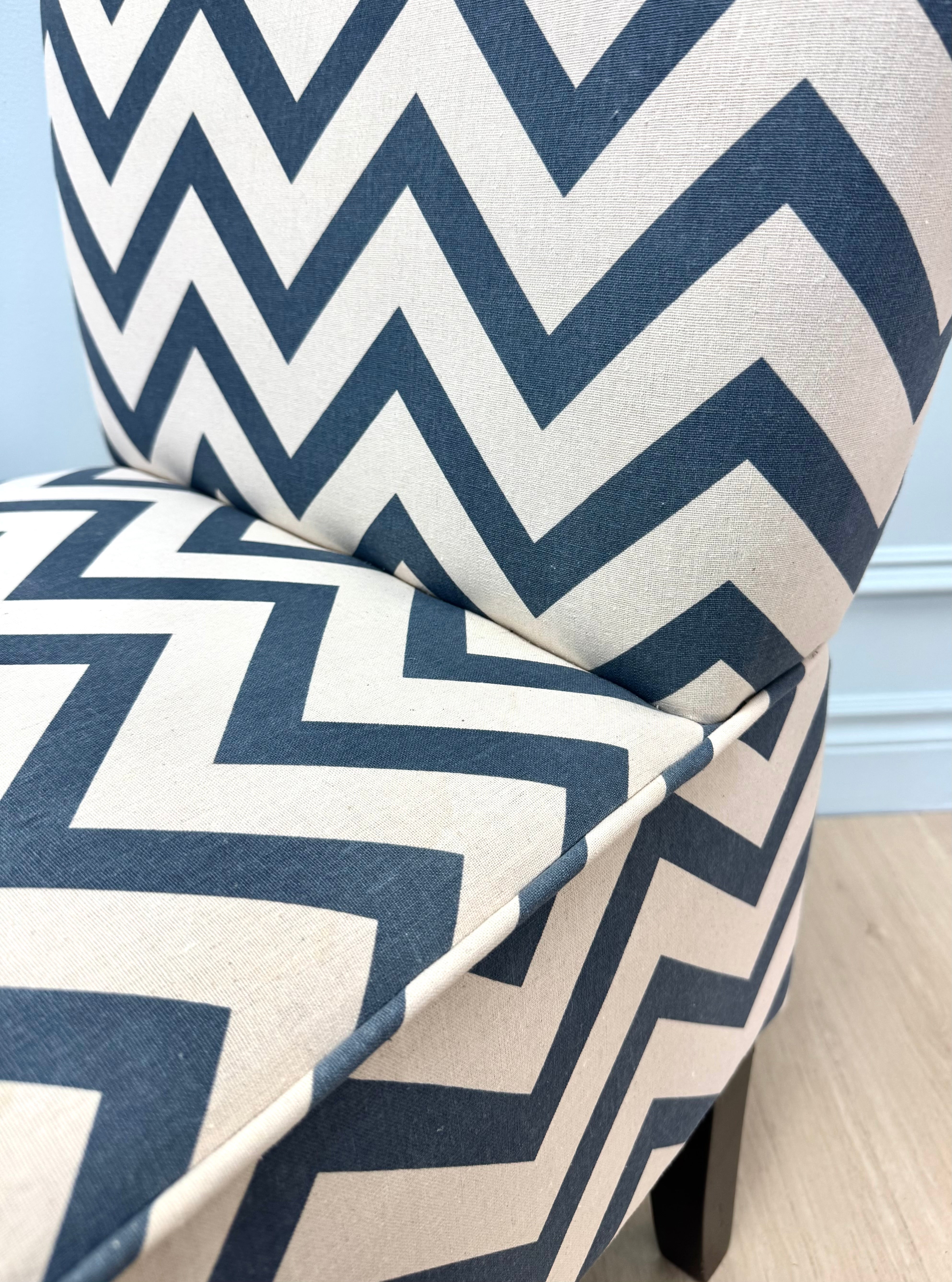 Slate Blue Chevron Slipper Chair