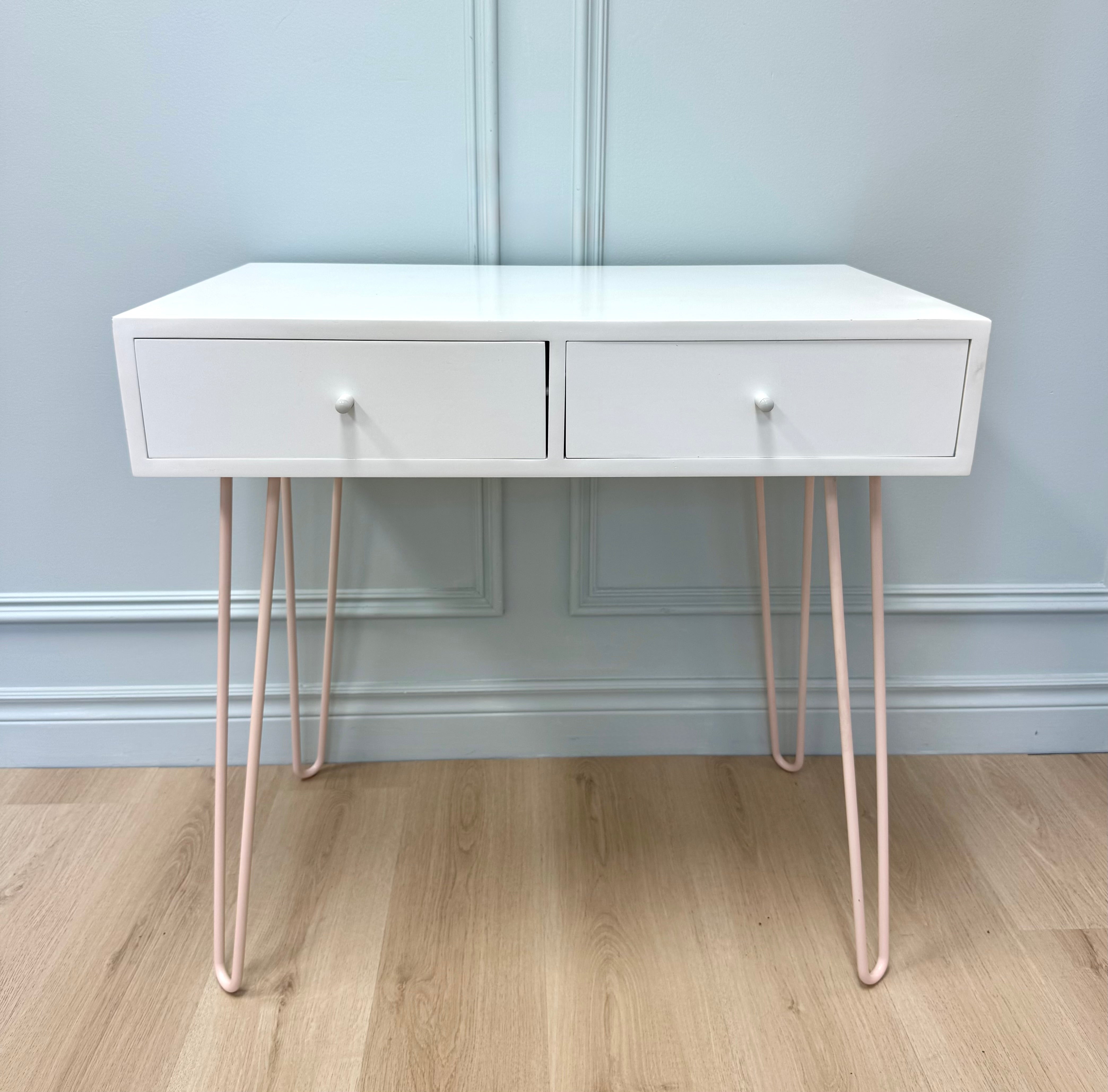 White & Blush Pink Hairpin Desk