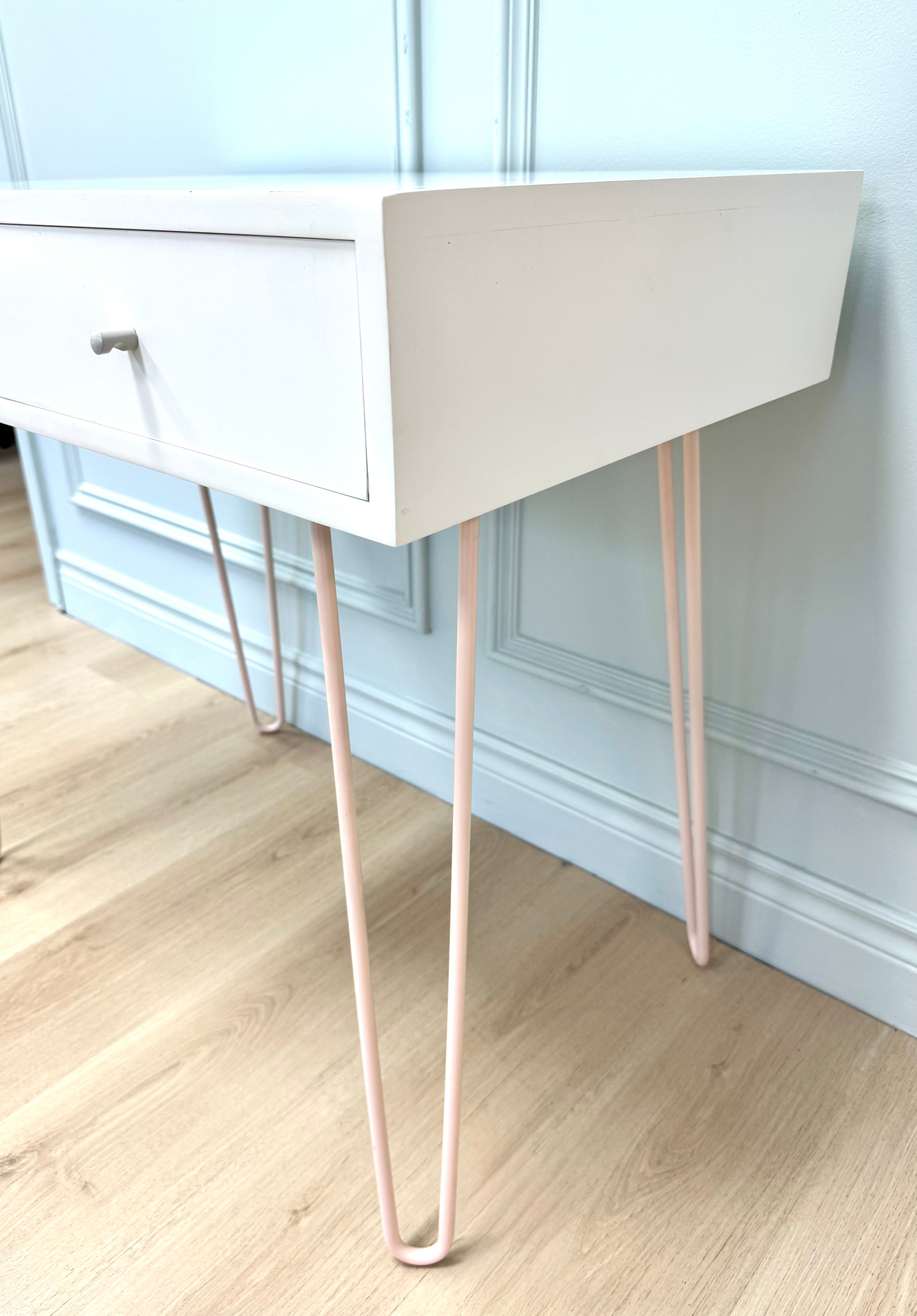 White & Blush Pink Hairpin Desk
