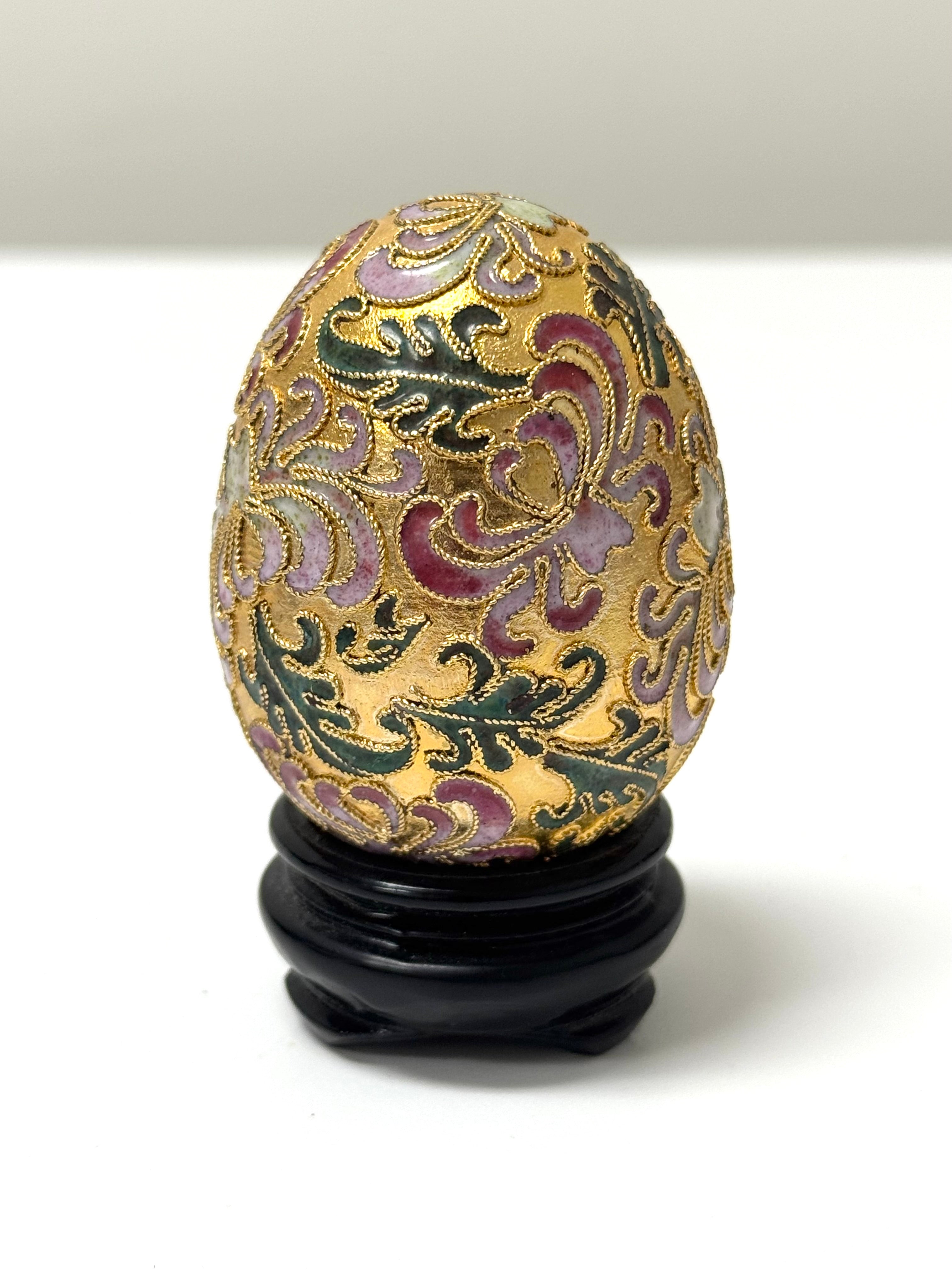 Gold Cloisonne Egg on Wood Base