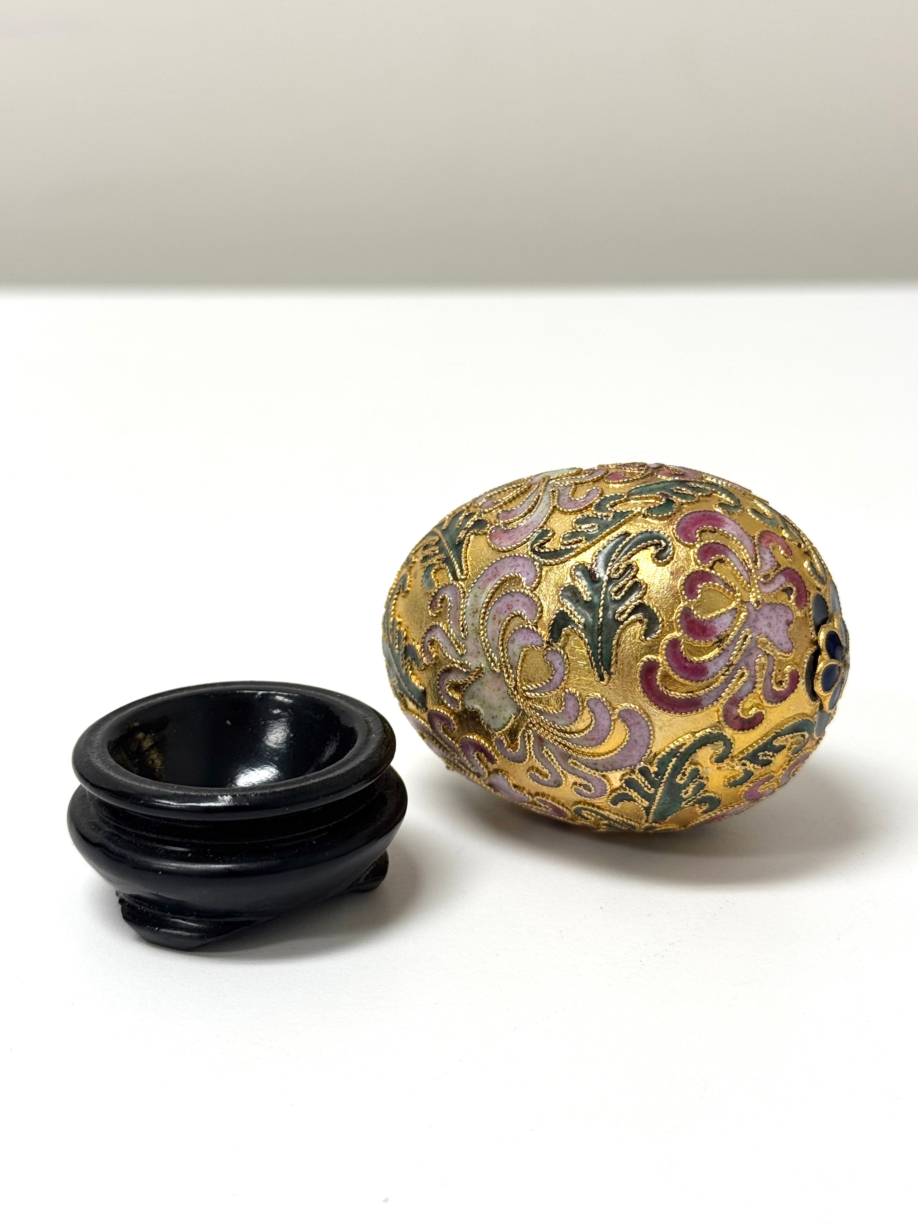 Gold Cloisonne Egg on Wood Base