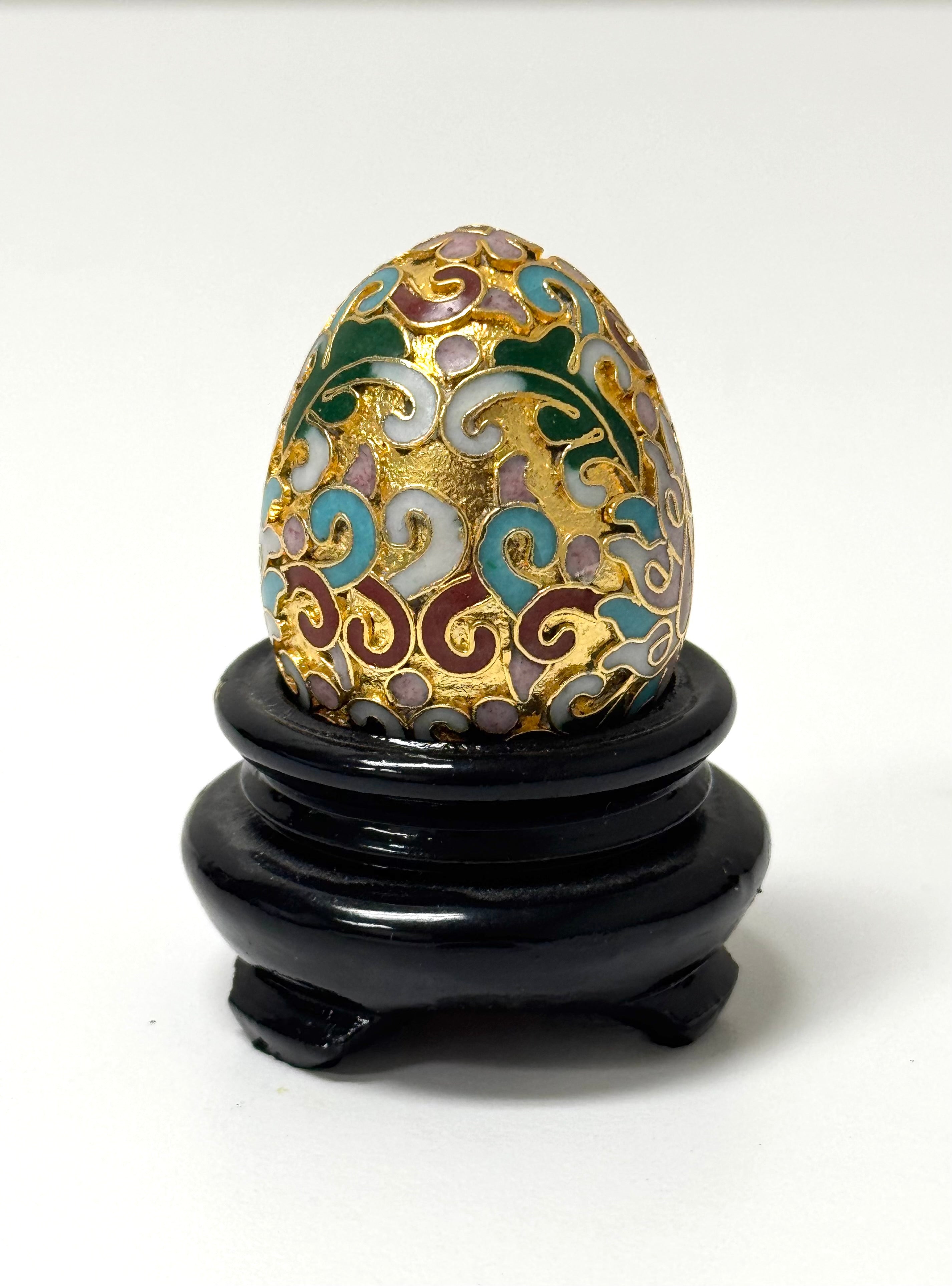 Gold Cloisonne Egg on Wood Base