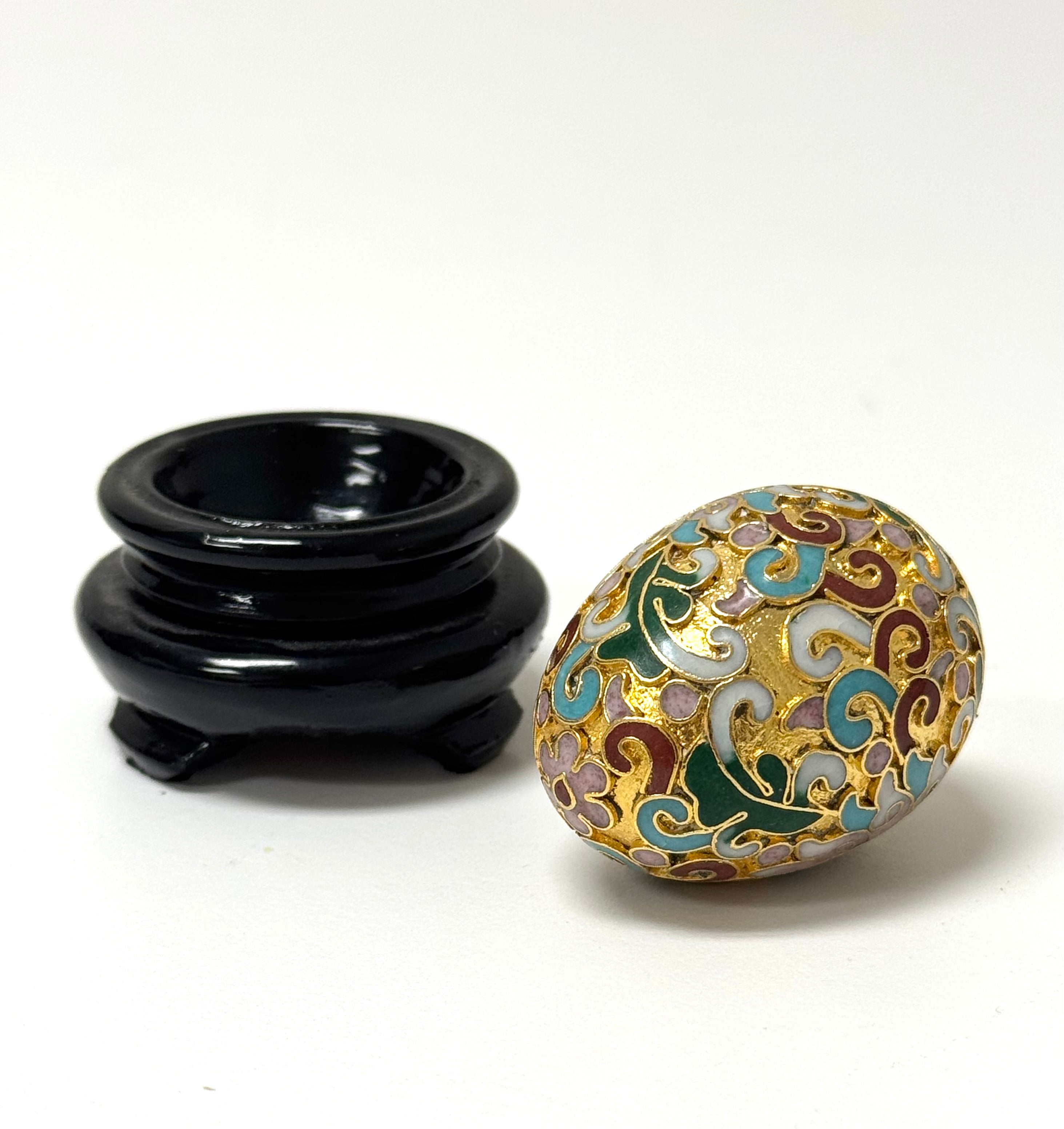 Gold Cloisonne Egg on Wood Base