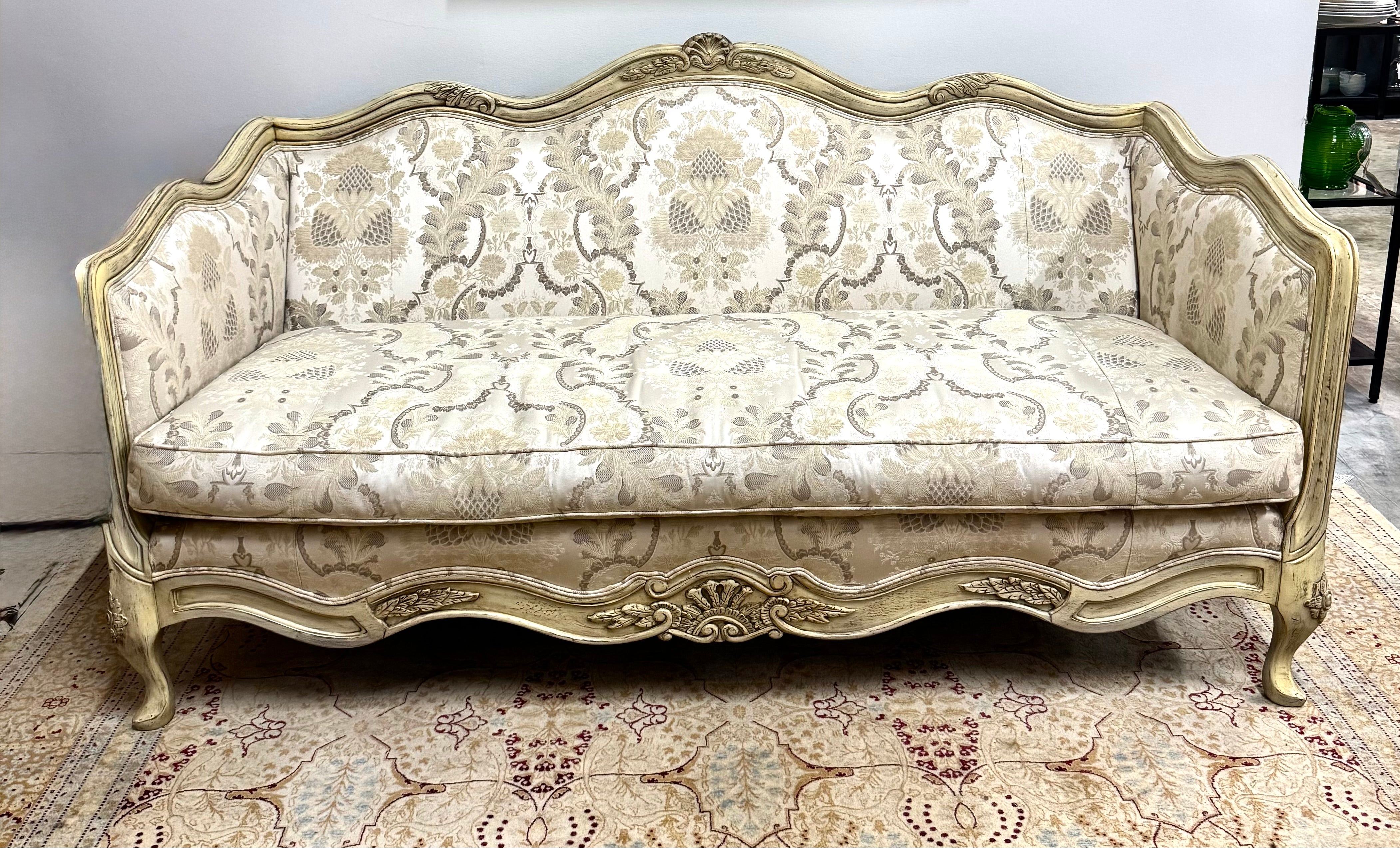 Custom LILLIAN AUGUST Cream Damask 74" Sofa