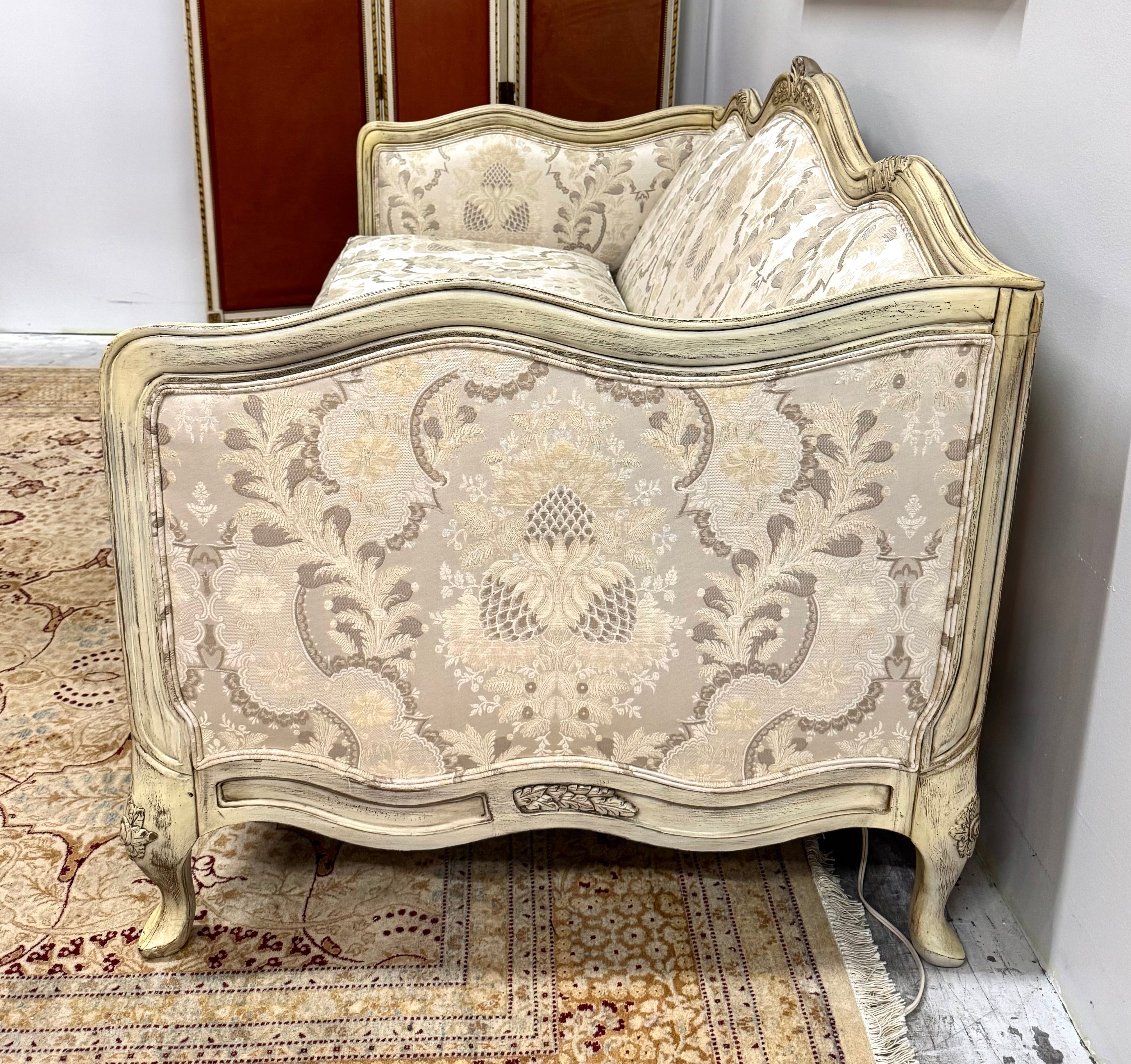 Custom LILLIAN AUGUST Cream Damask 74" Sofa