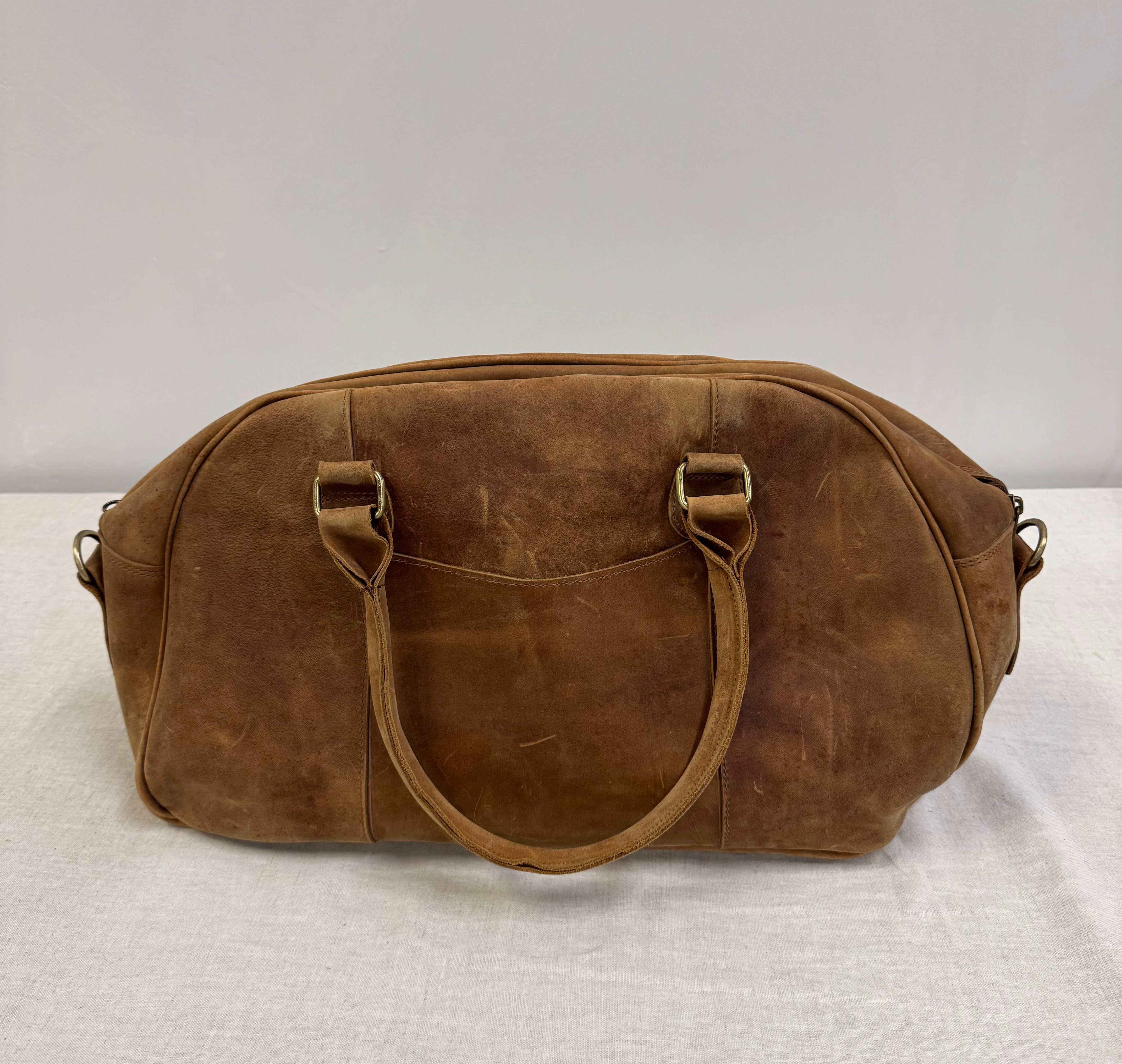 Vintage Saddle Brown Leather Duffel Bag