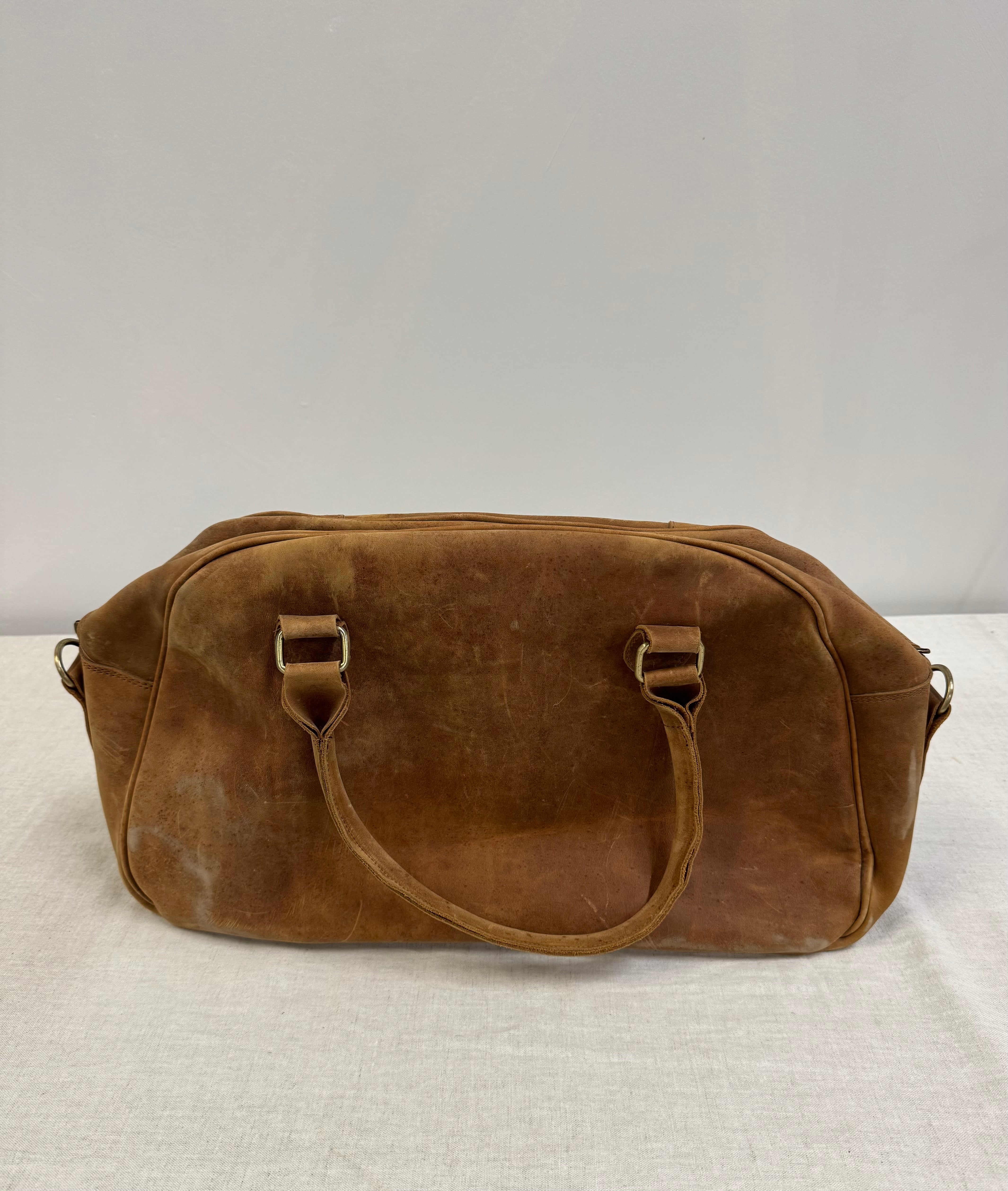 Vintage Saddle Brown Leather Duffel Bag
