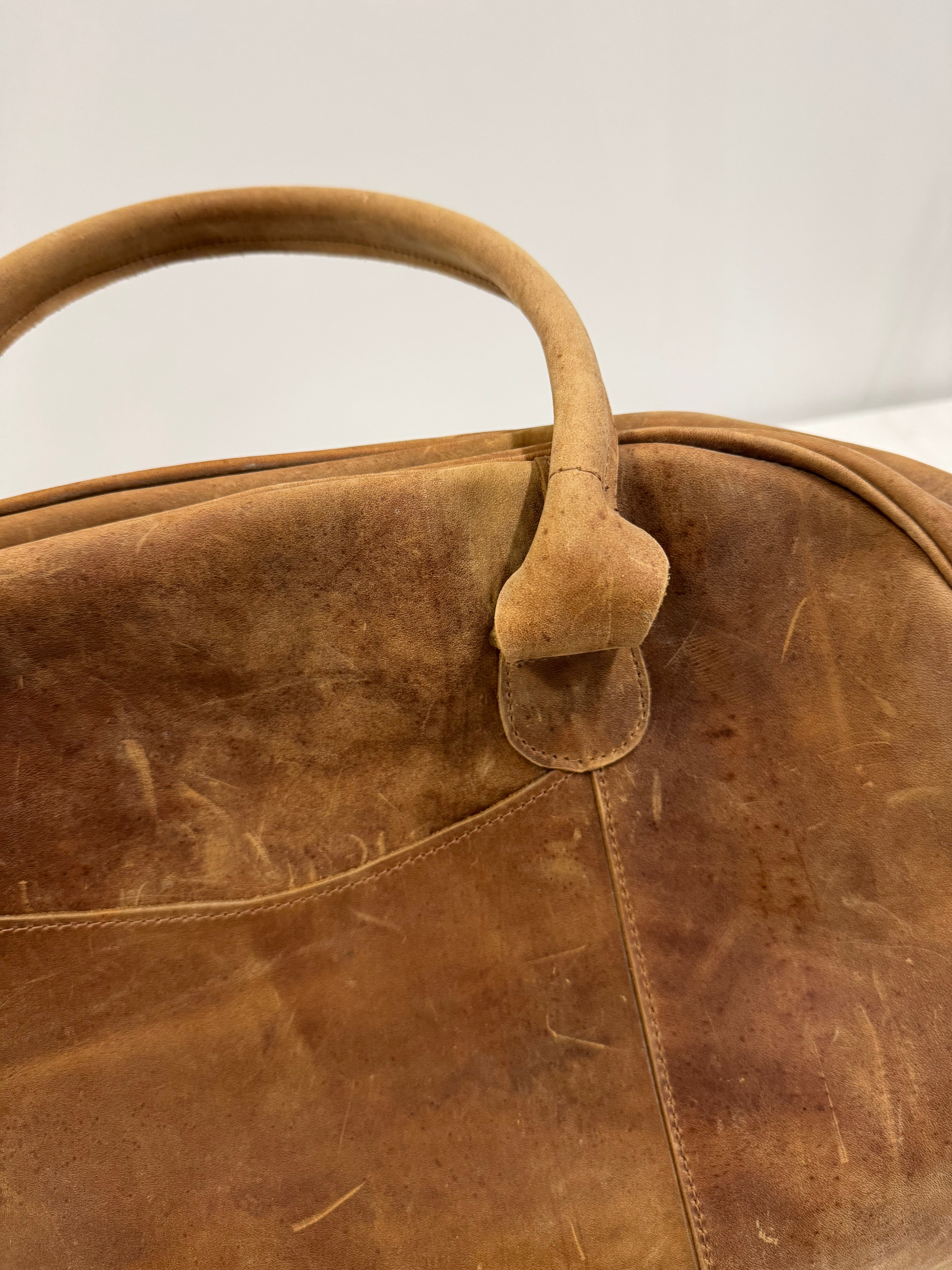 Vintage Saddle Brown Leather Duffel Bag