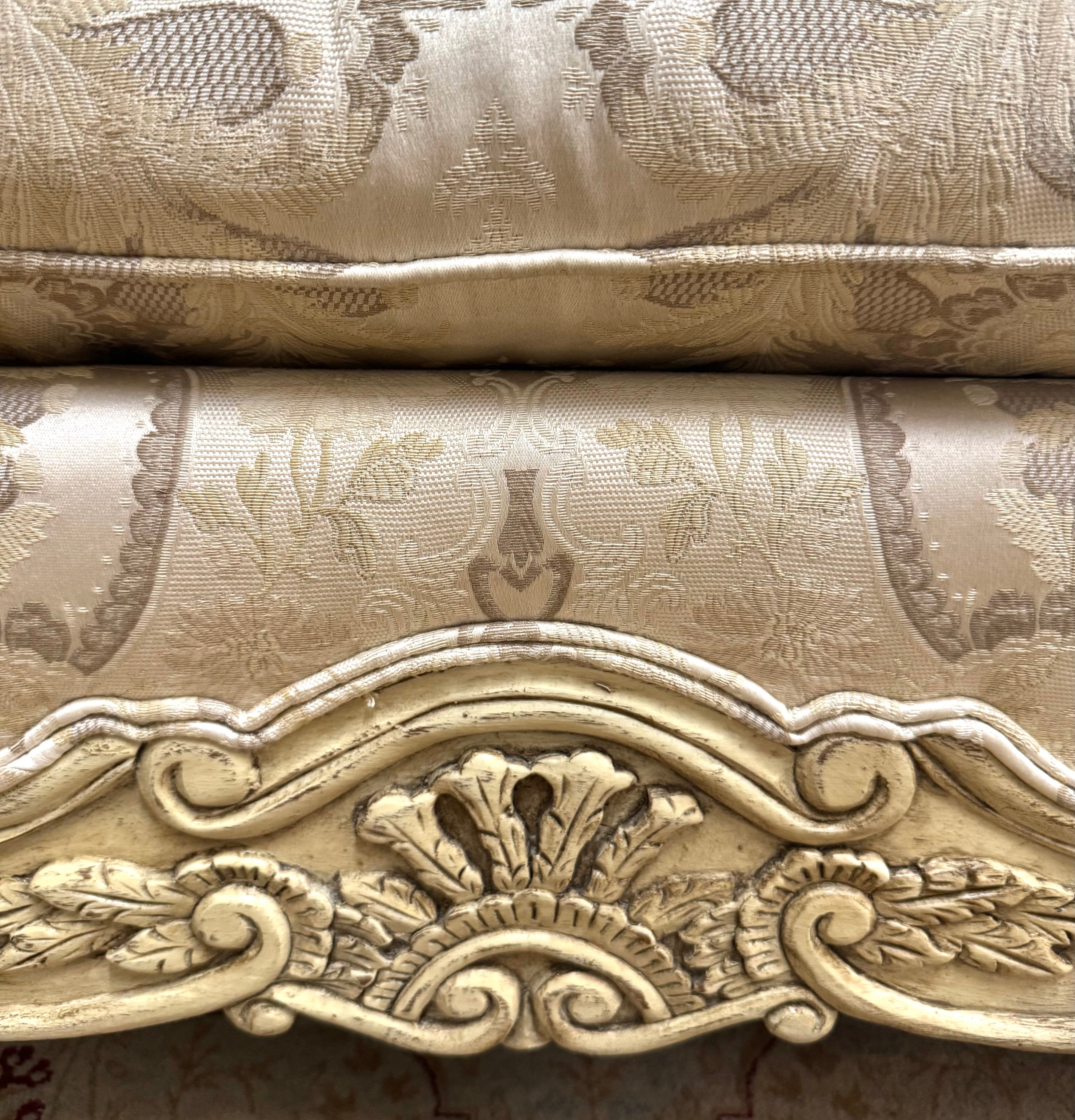 Custom LILLIAN AUGUST Cream Damask 74" Sofa