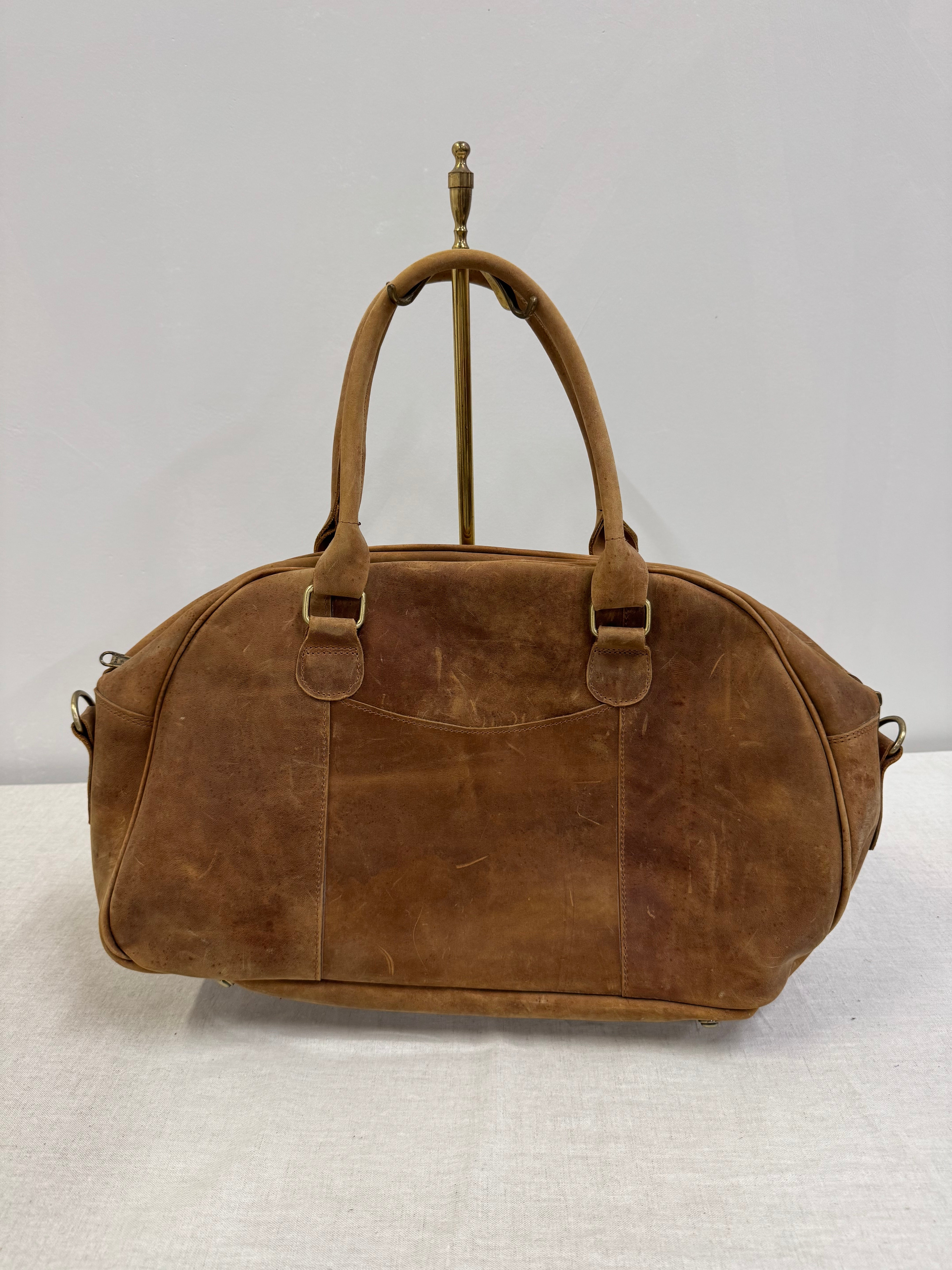 Vintage Saddle Brown Leather Duffel Bag