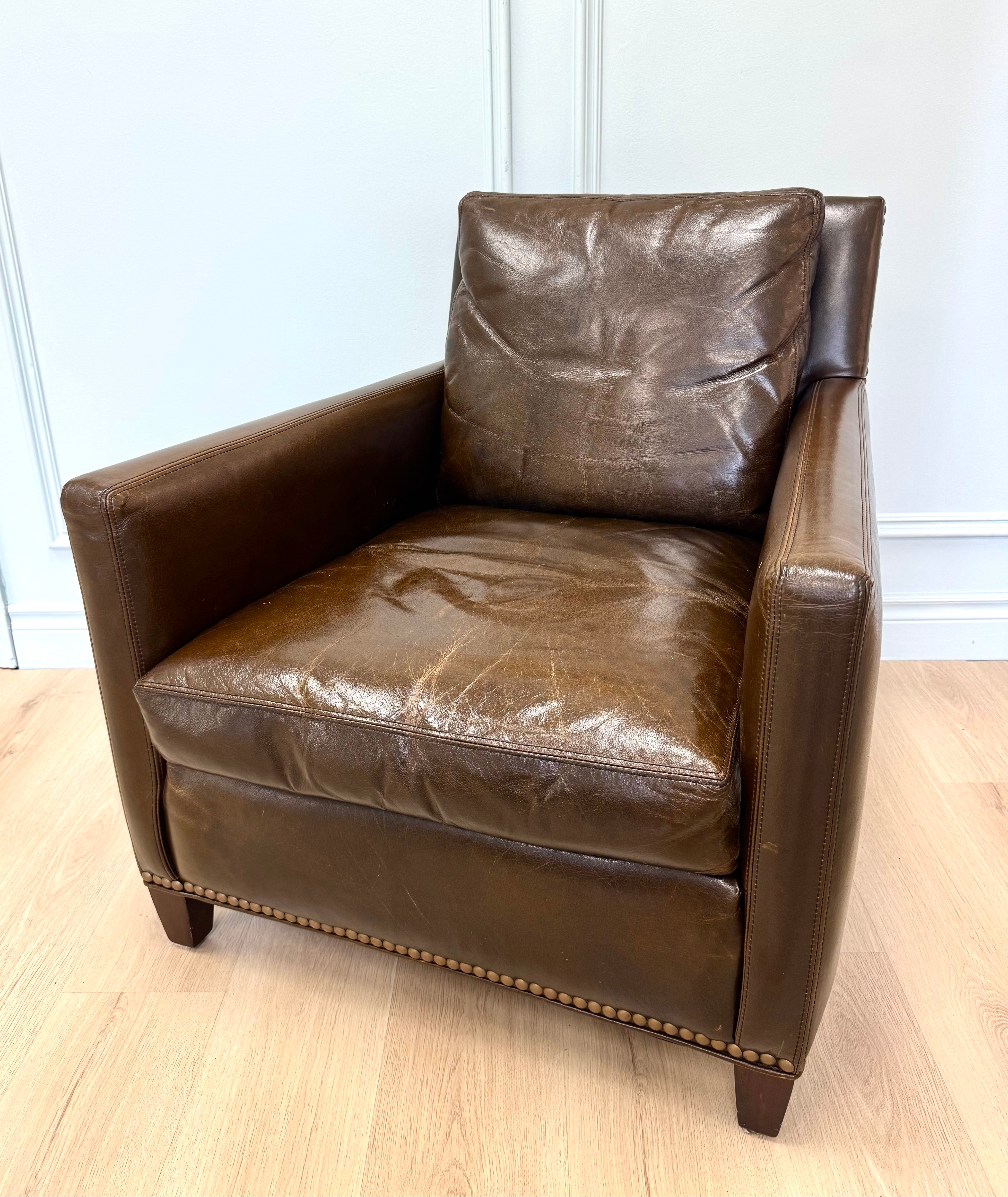ELTE Burnished Brown Leather Chair