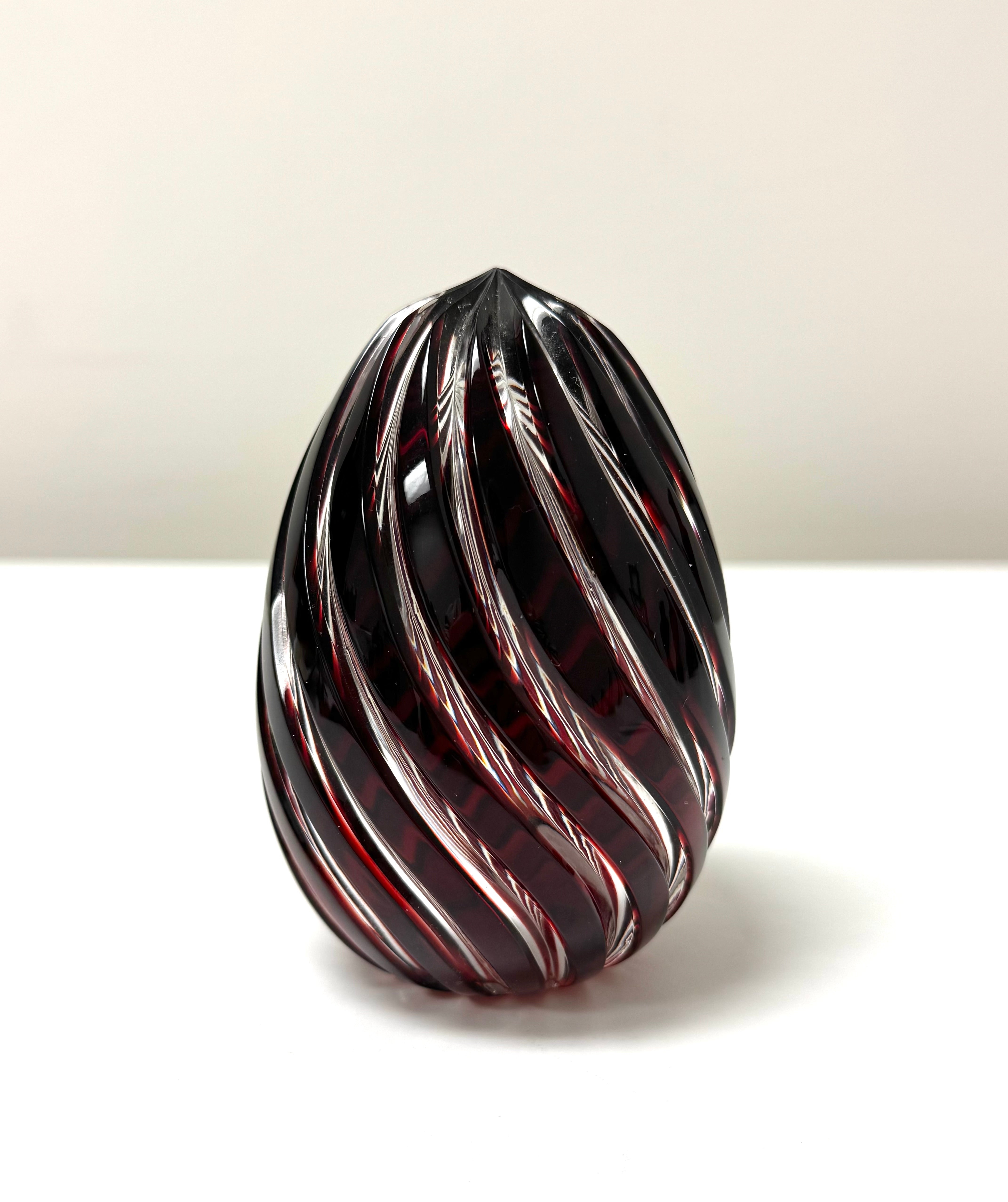 Garnet Red Carved Art Glass Egg