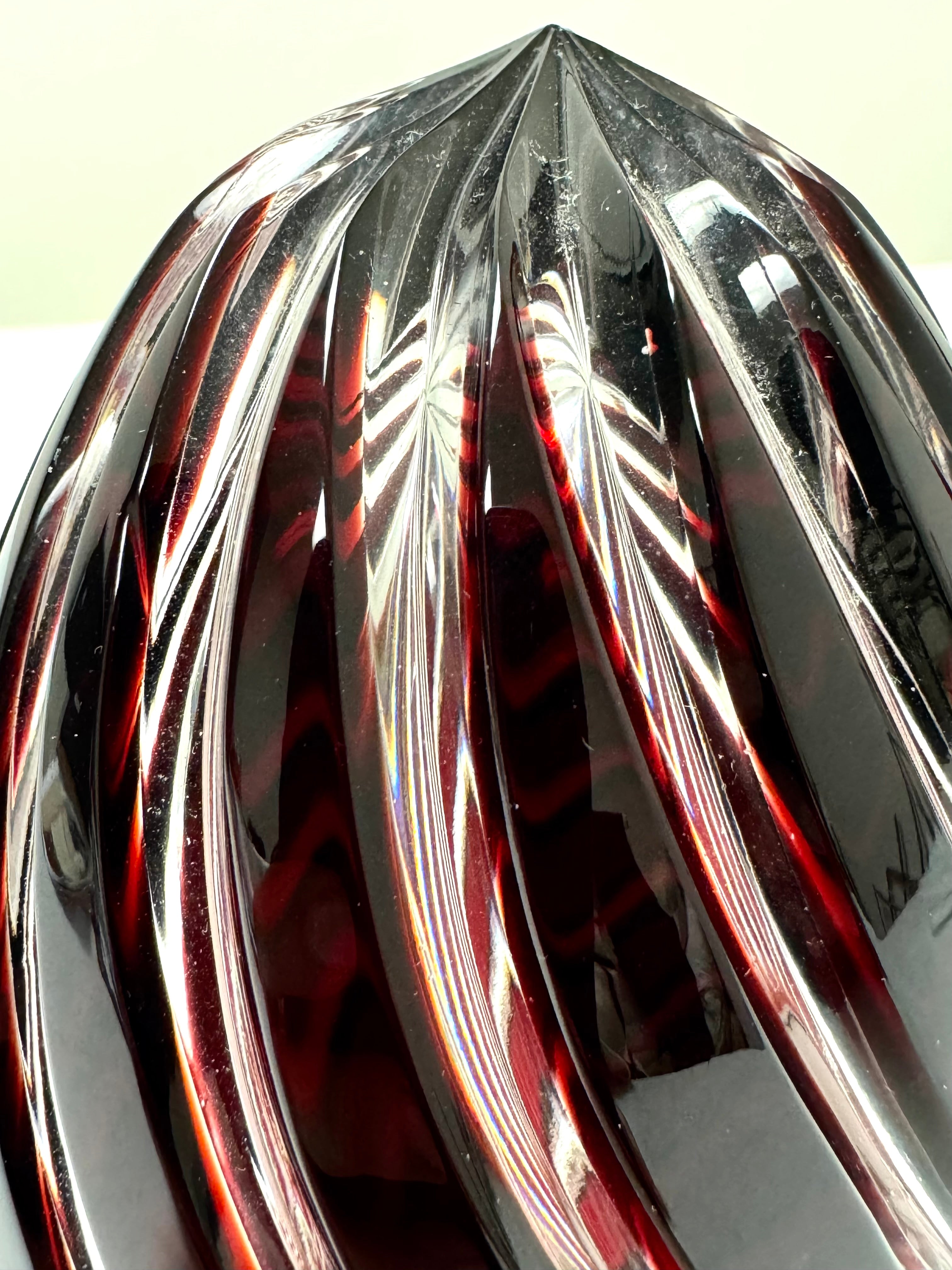 Garnet Red Carved Art Glass Egg