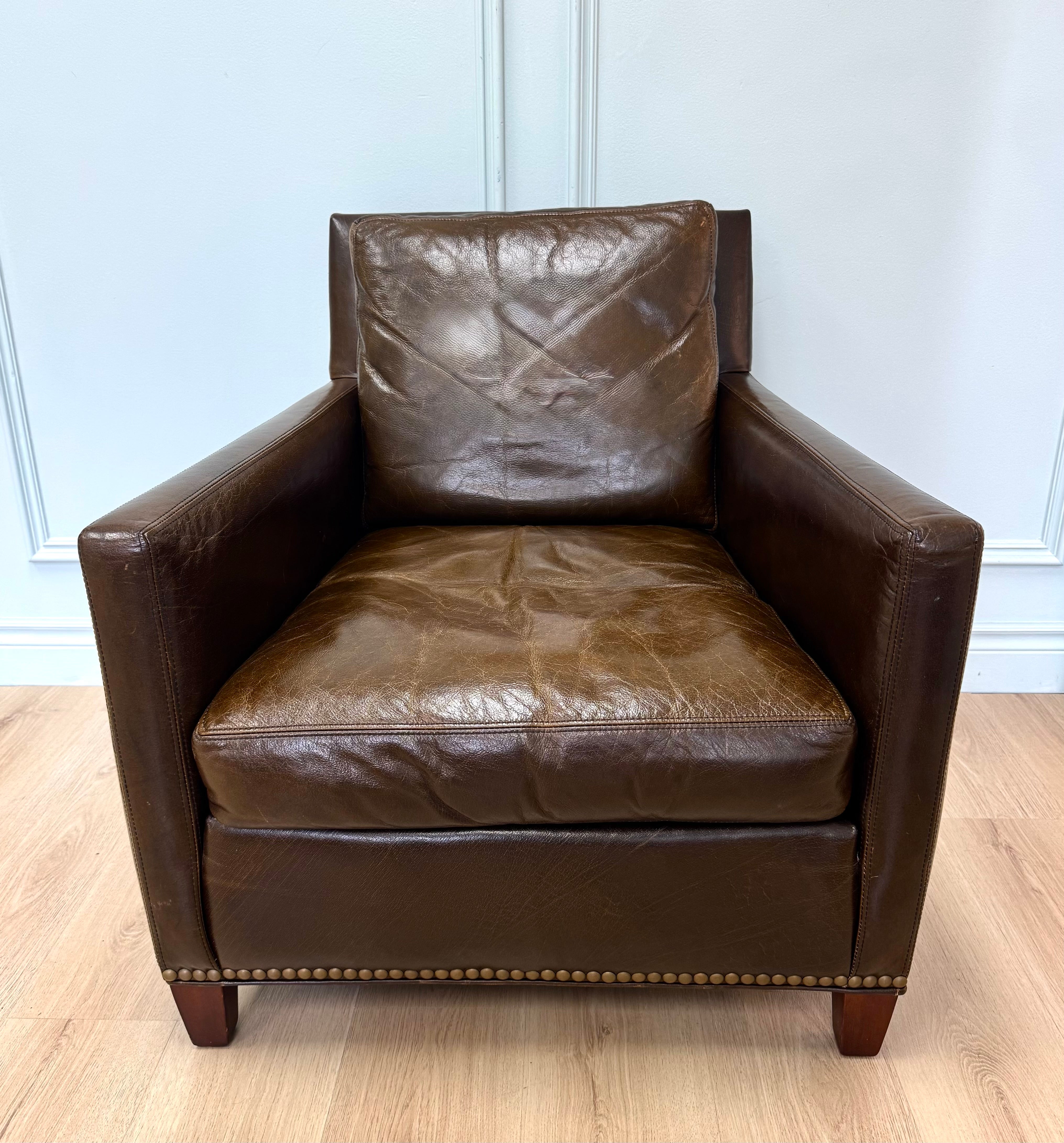 ELTE Burnished Brown Leather Chair