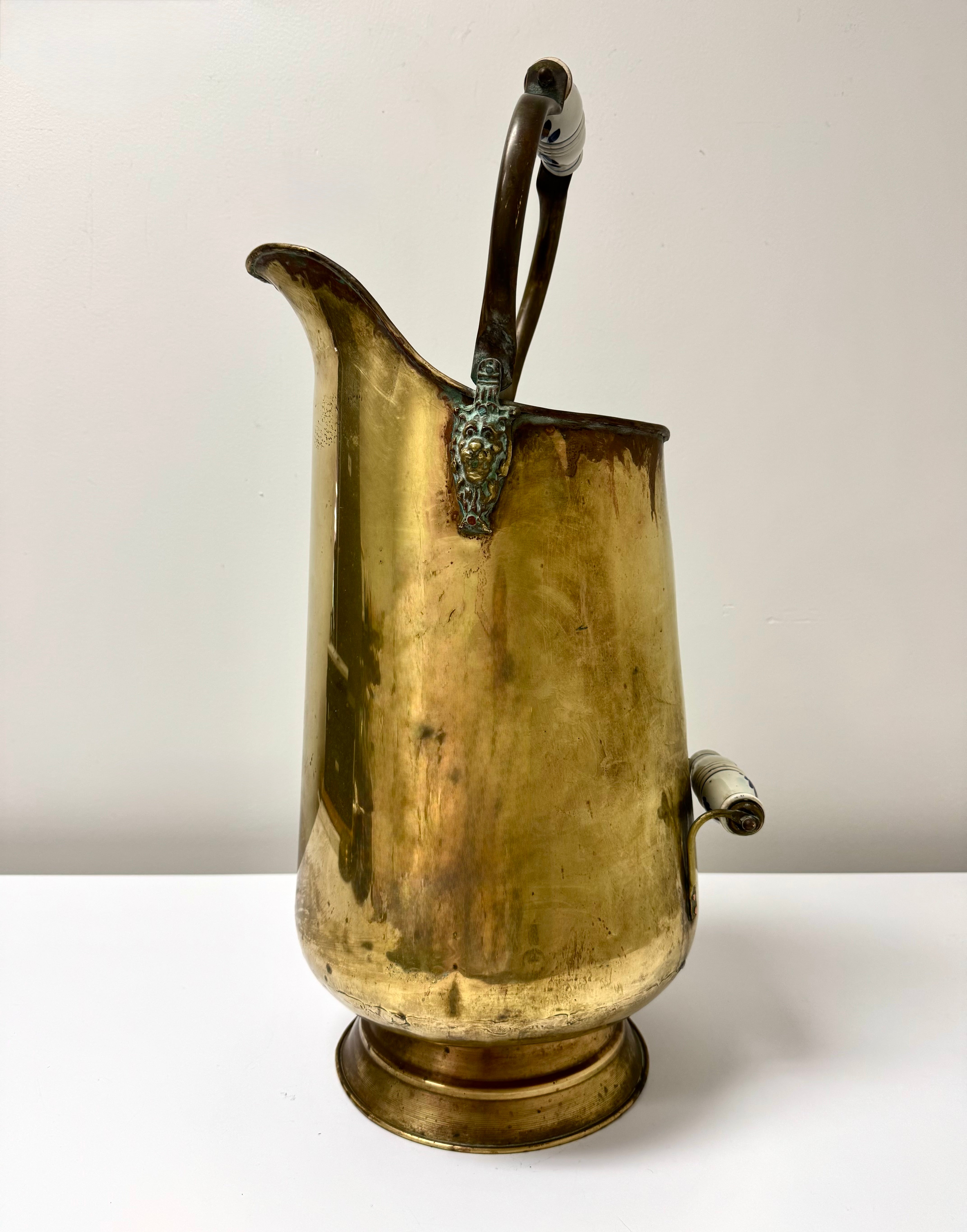 Vintage Brass Lion Head Coal Scuttle
