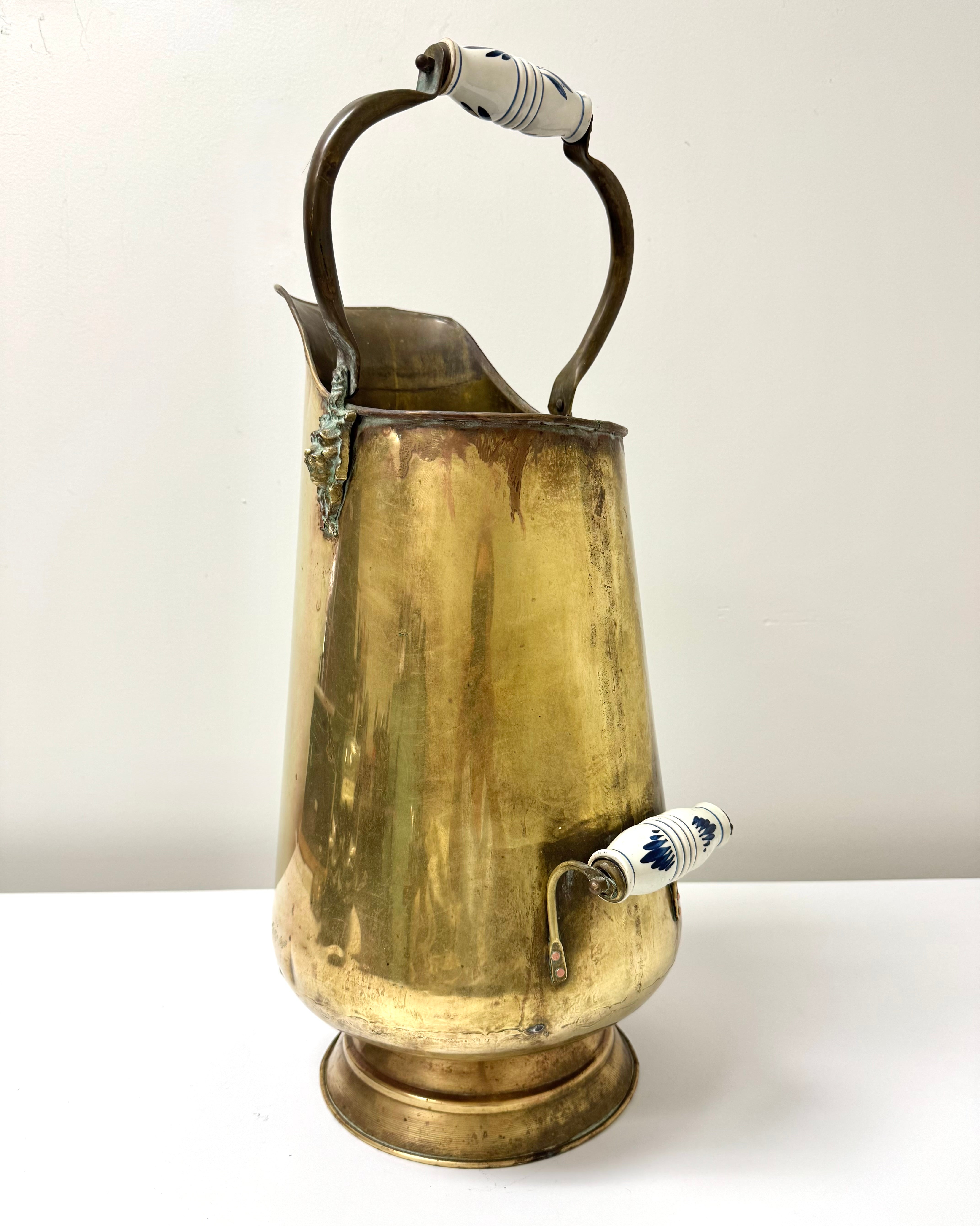 Vintage Brass Lion Head Coal Scuttle