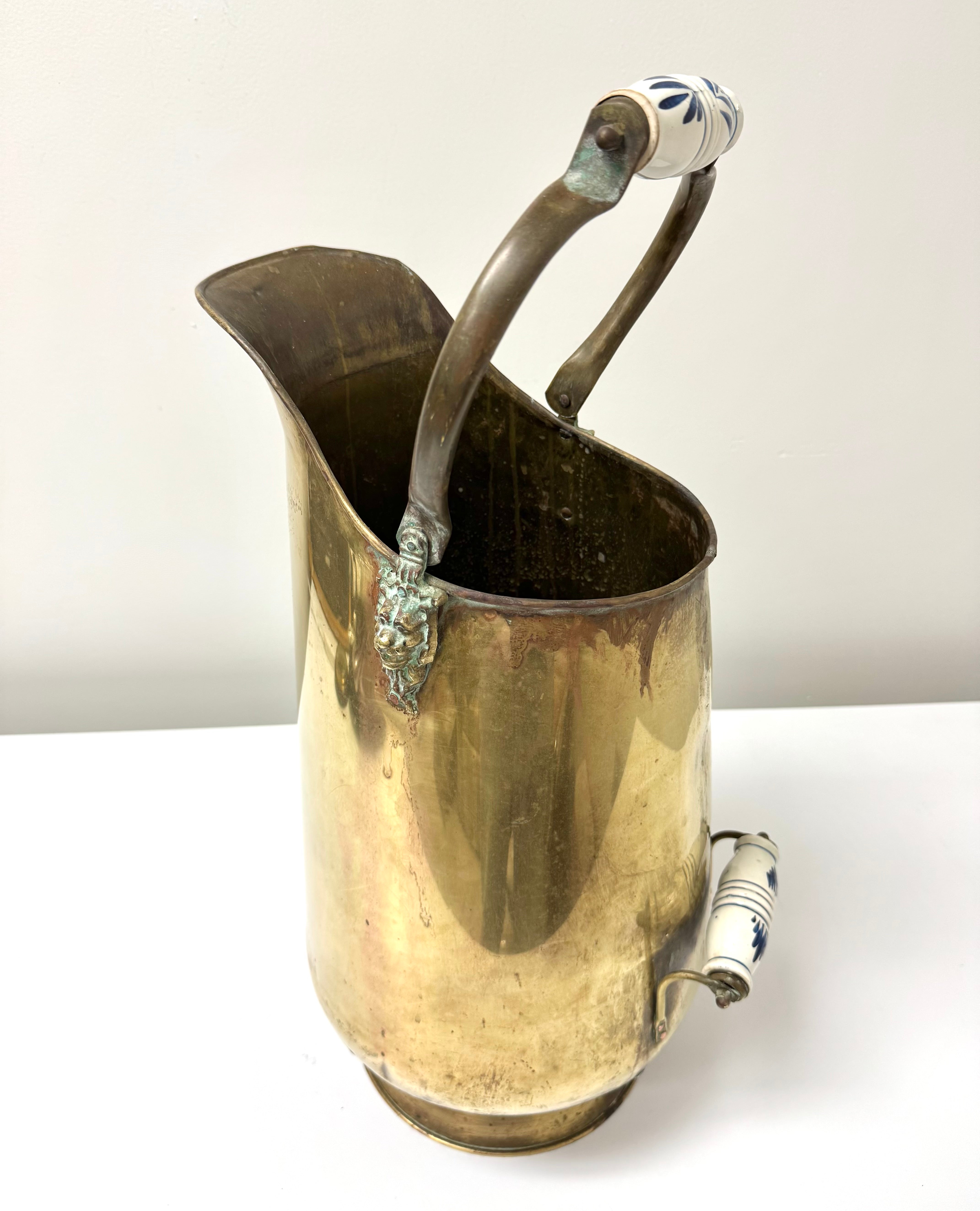 Vintage Brass Lion Head Coal Scuttle