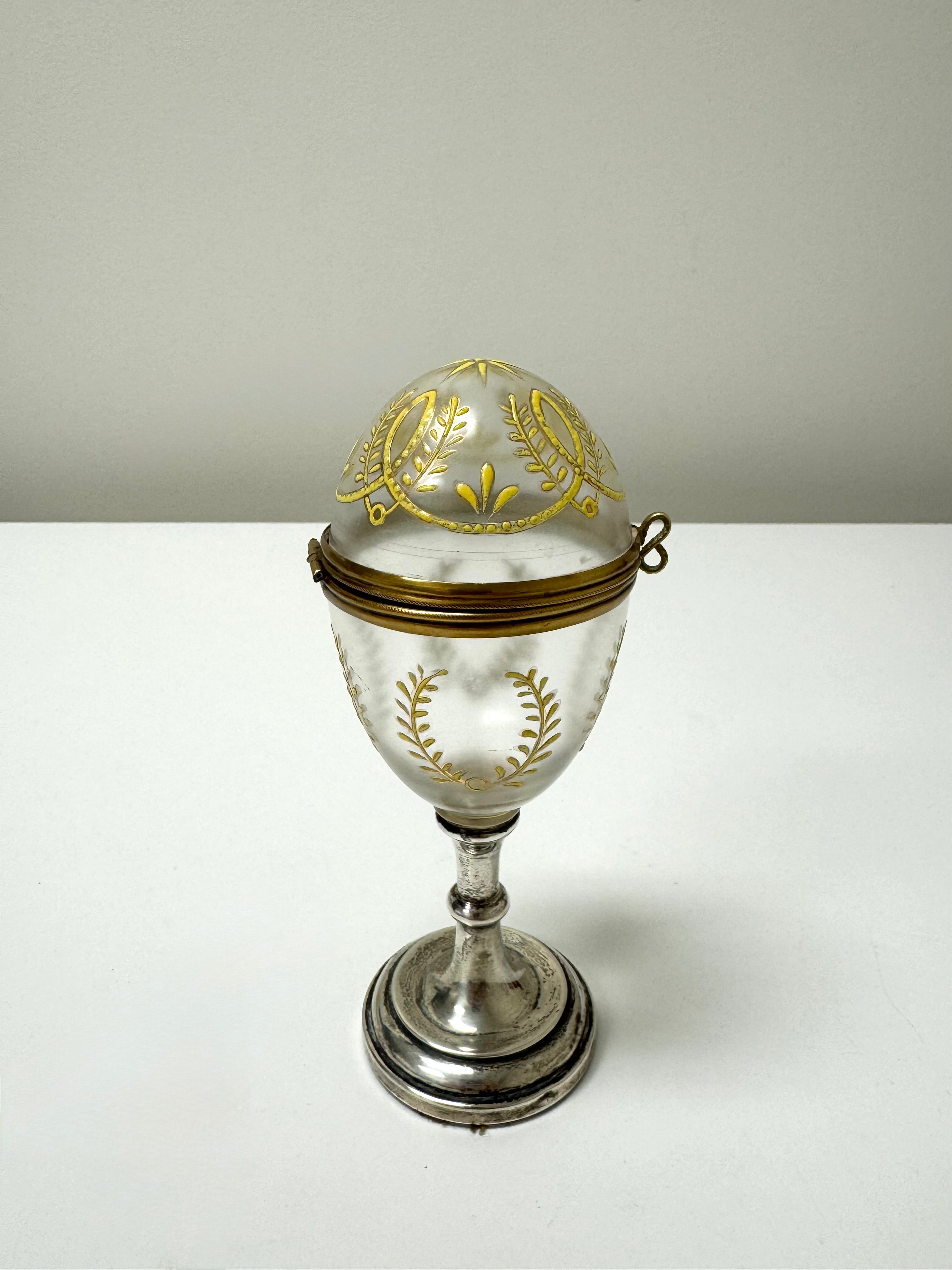 RARE Vintage French Translucent Egg on Sterling Base