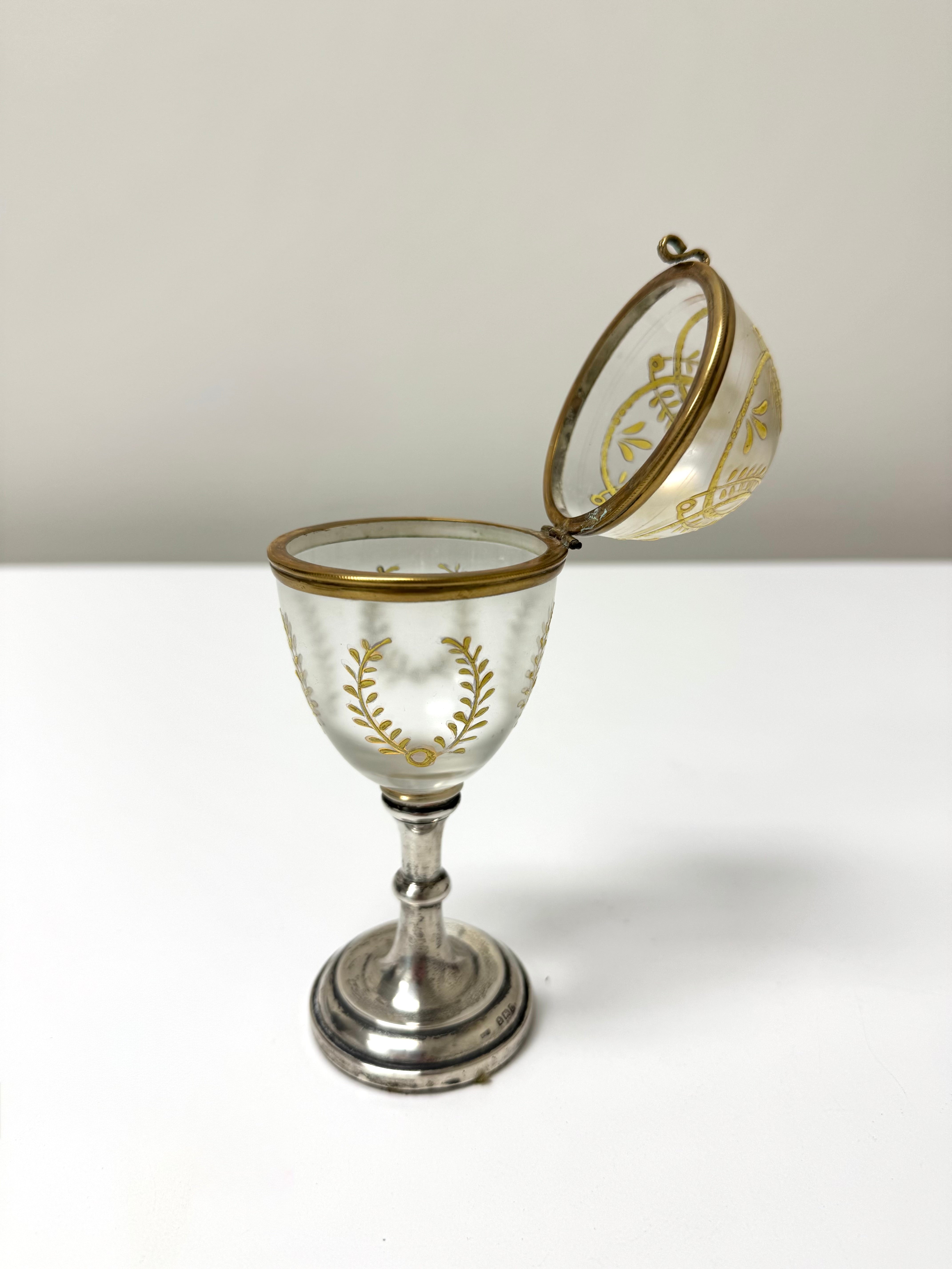 RARE Vintage French Translucent Egg on Sterling Base