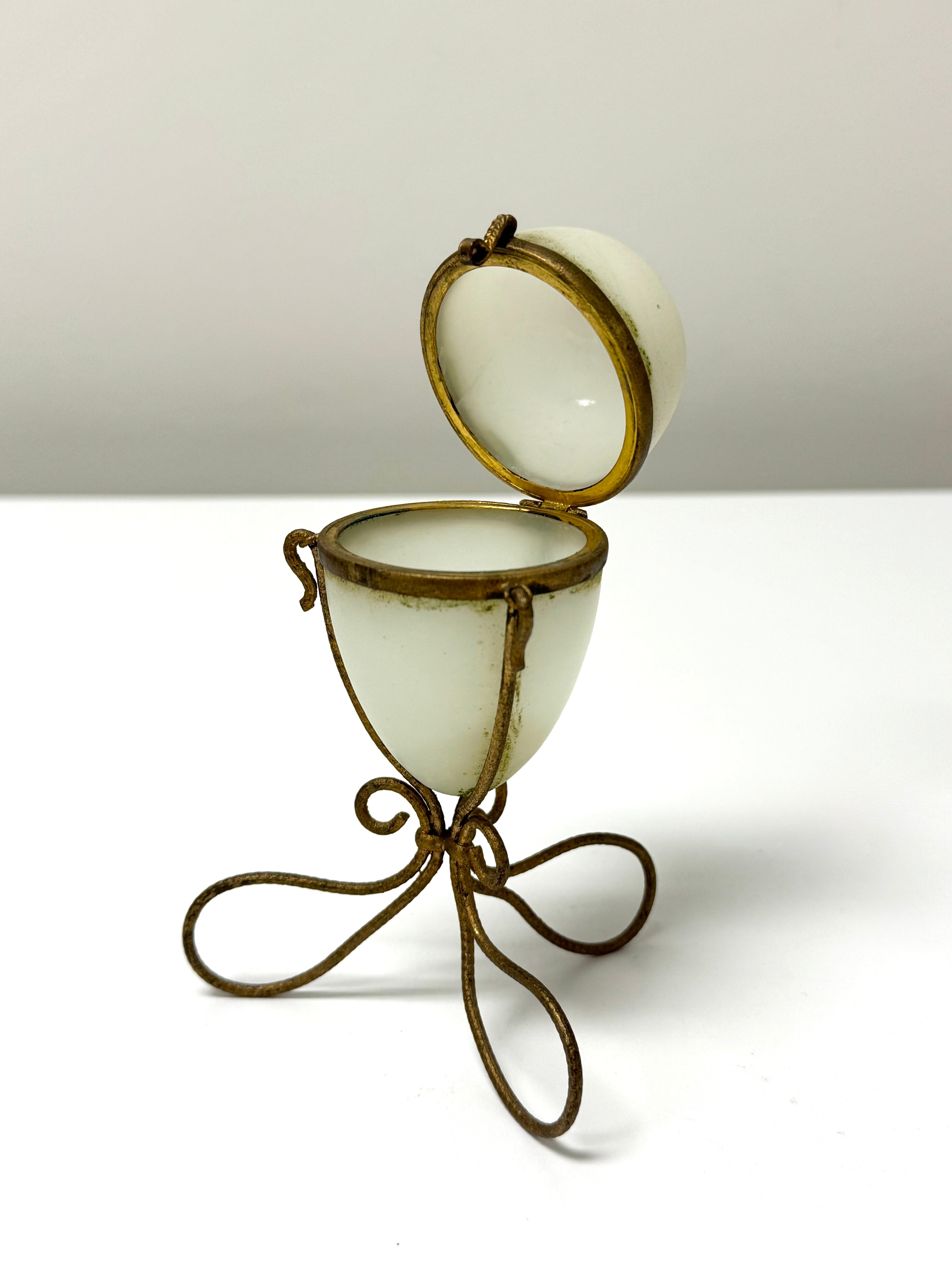 Antique French Opaline Glass Egg Casket