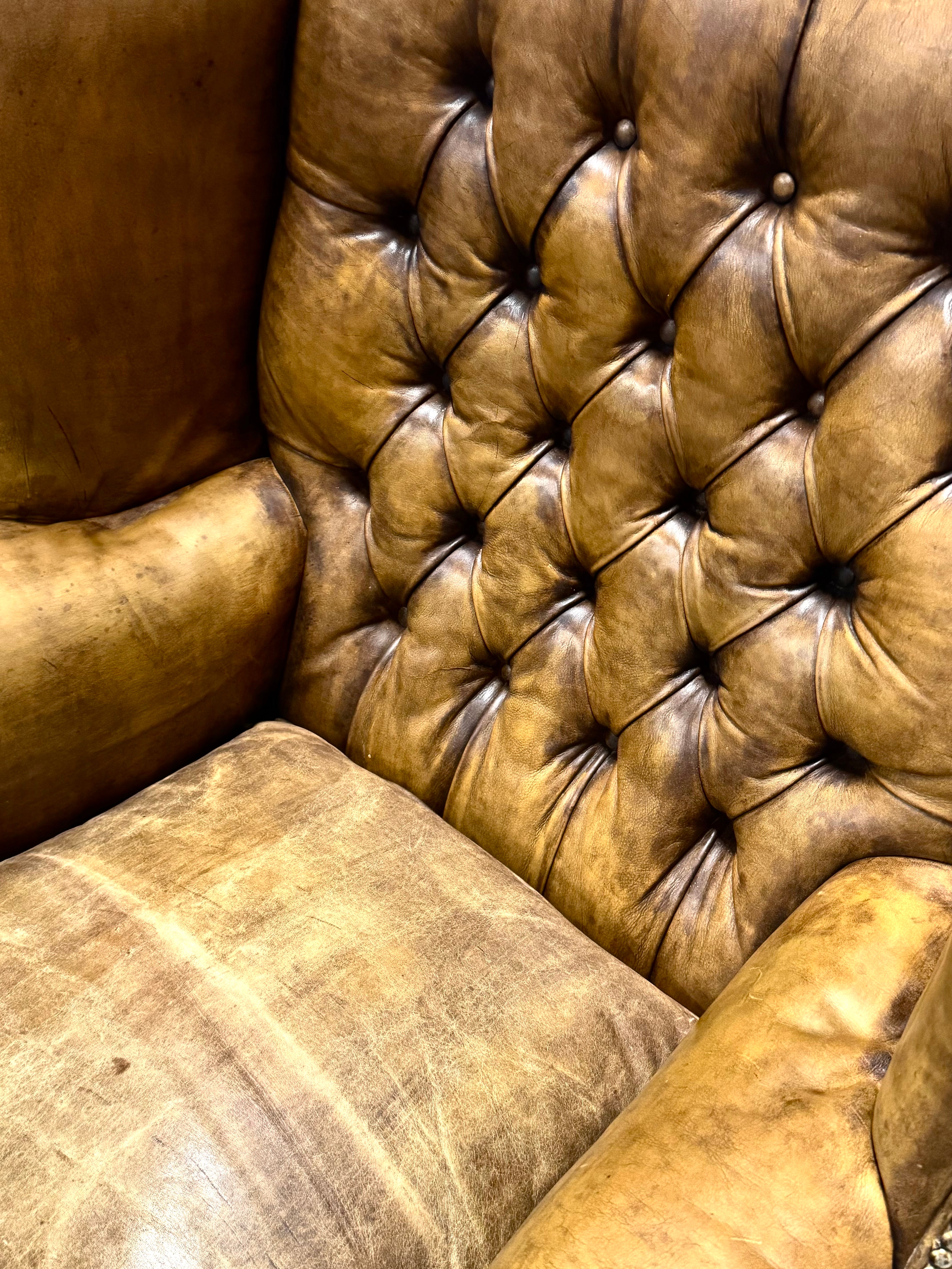 Antique Leather Chesterfield Wing Chair c1800s