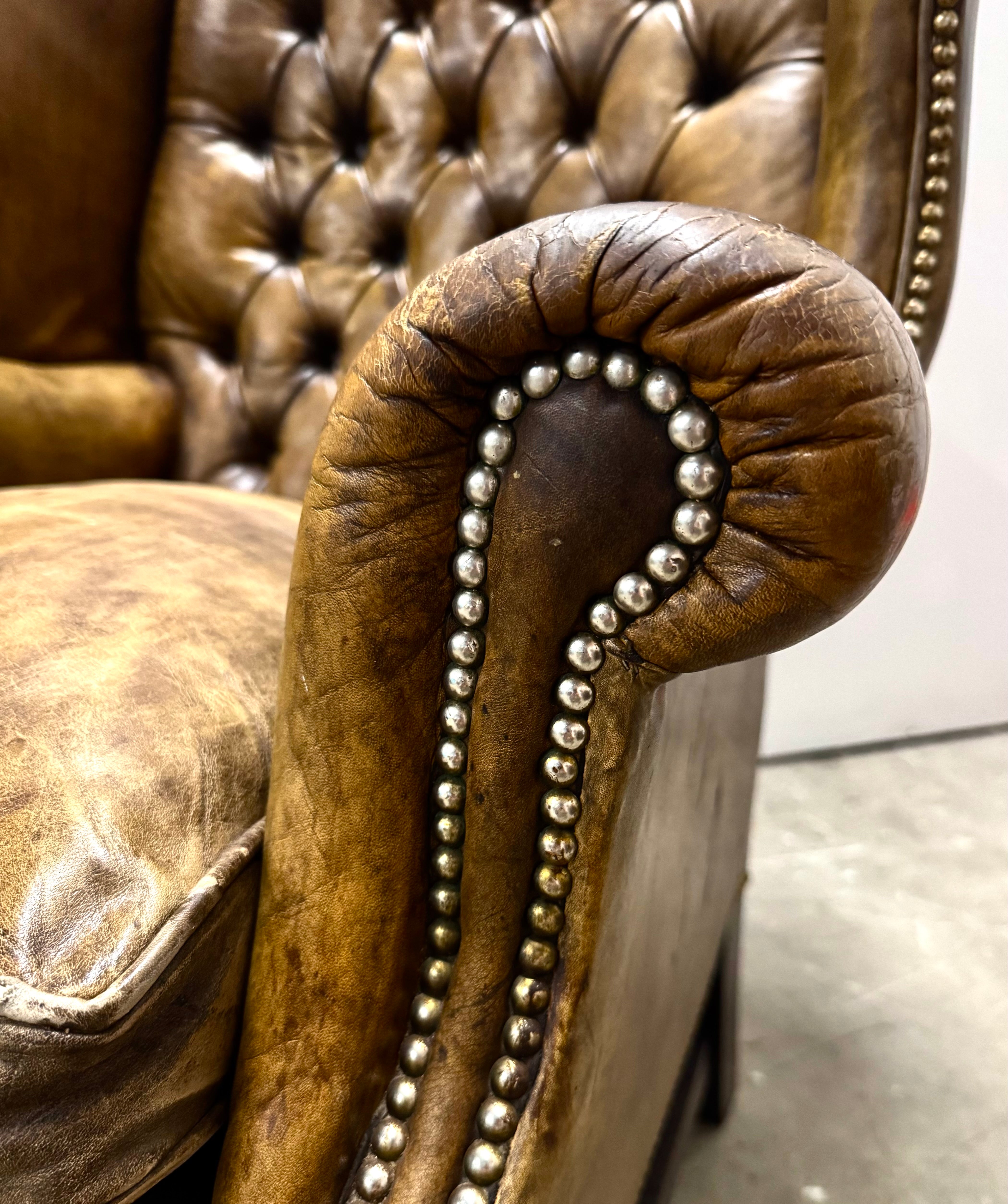 Antique Leather Chesterfield Wing Chair c1800s