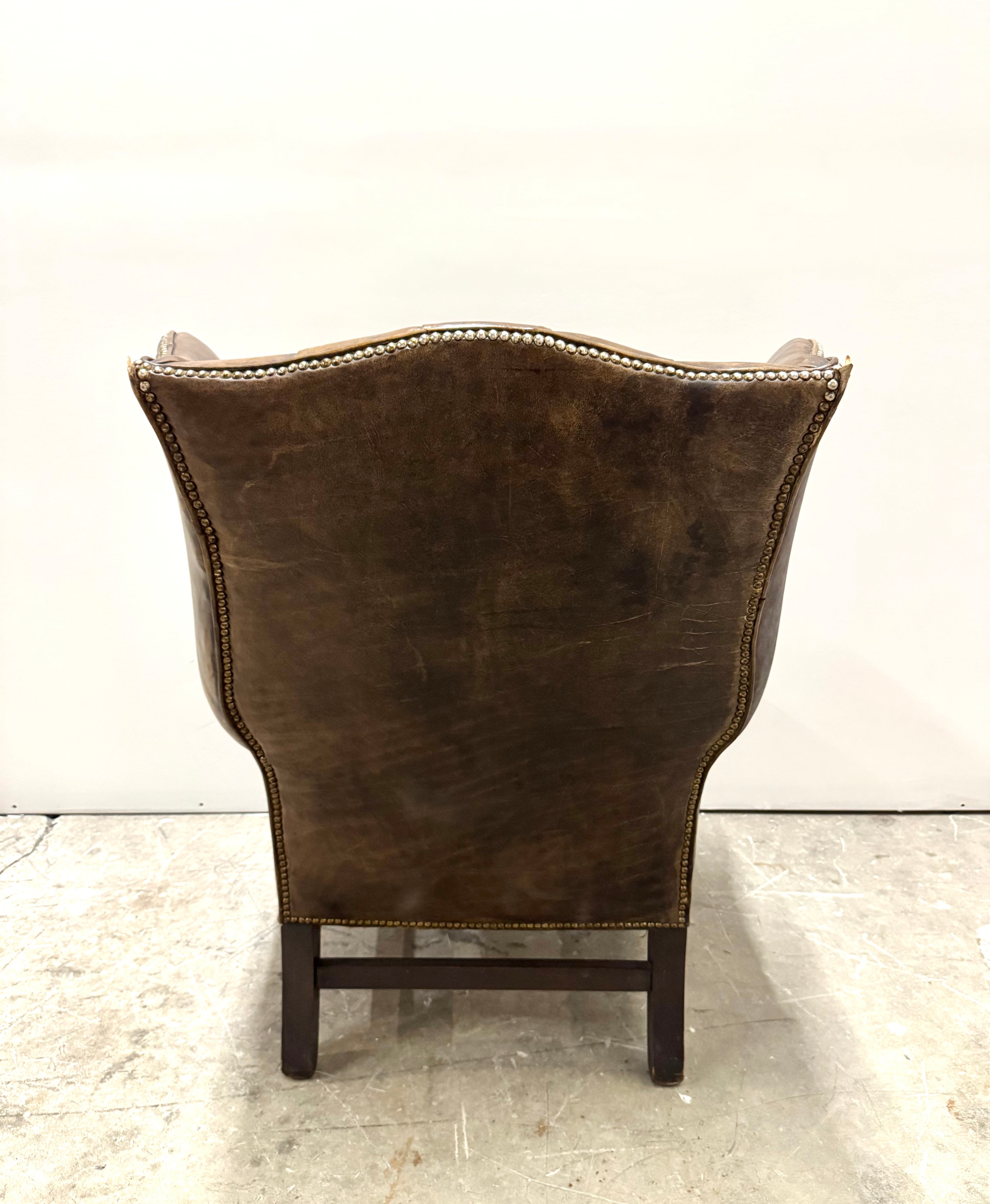 Antique Leather Chesterfield Wing Chair c1800s