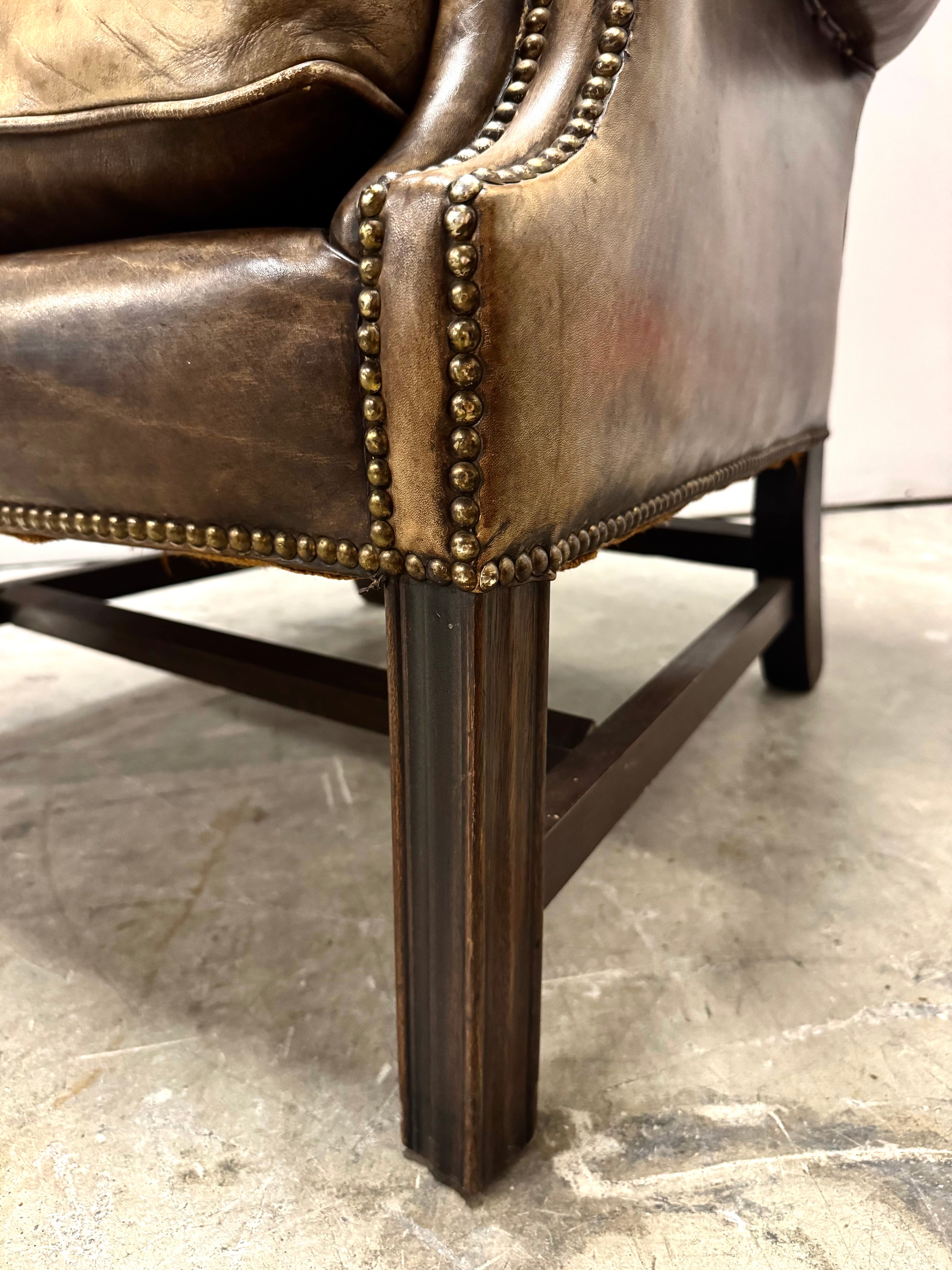 Antique Leather Chesterfield Wing Chair c1800s