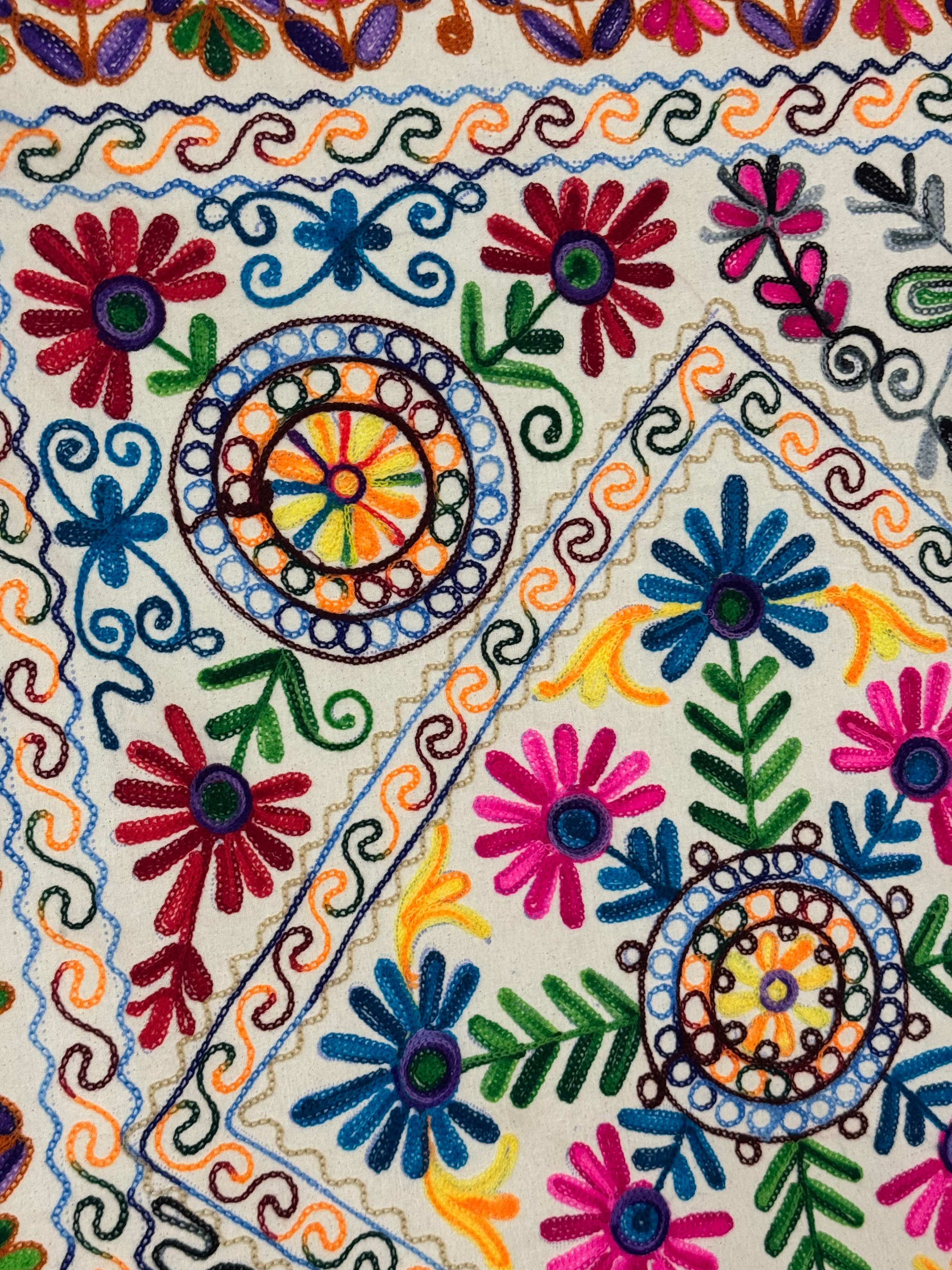 Multi-coloured Cotton Suzani Embroidered 61" x 91" Throw