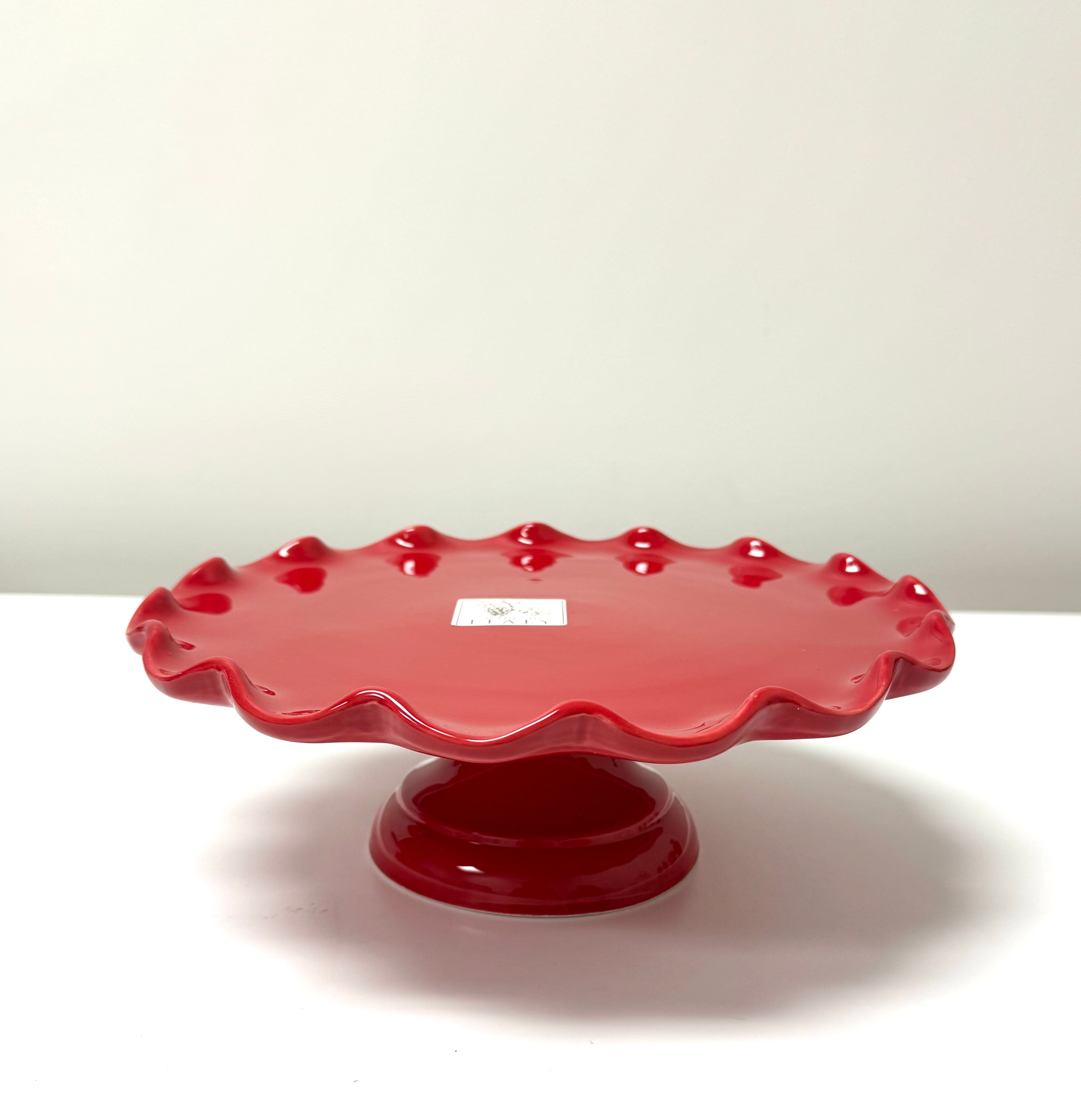 Red Ruffle Ceramic Cake Stand